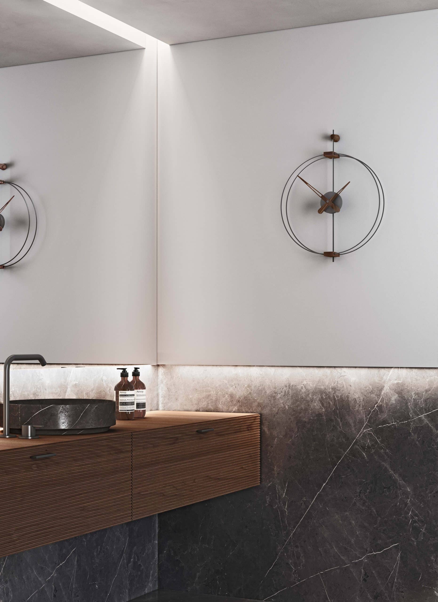 Wall Clock MICRO BARCELONA walnut wood with black and gray