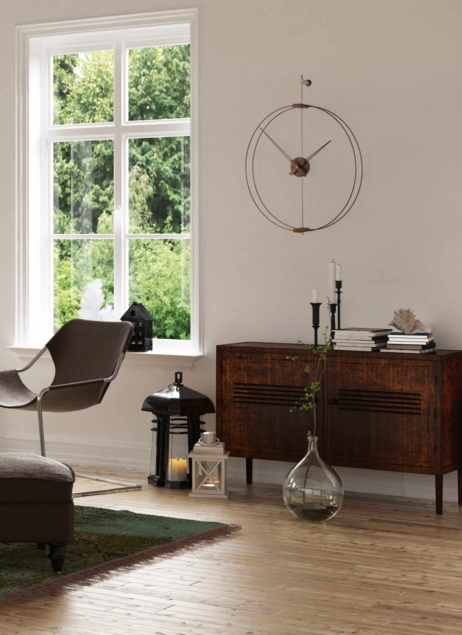 BARCELONA MINI wall clock walnut wood with black and silver