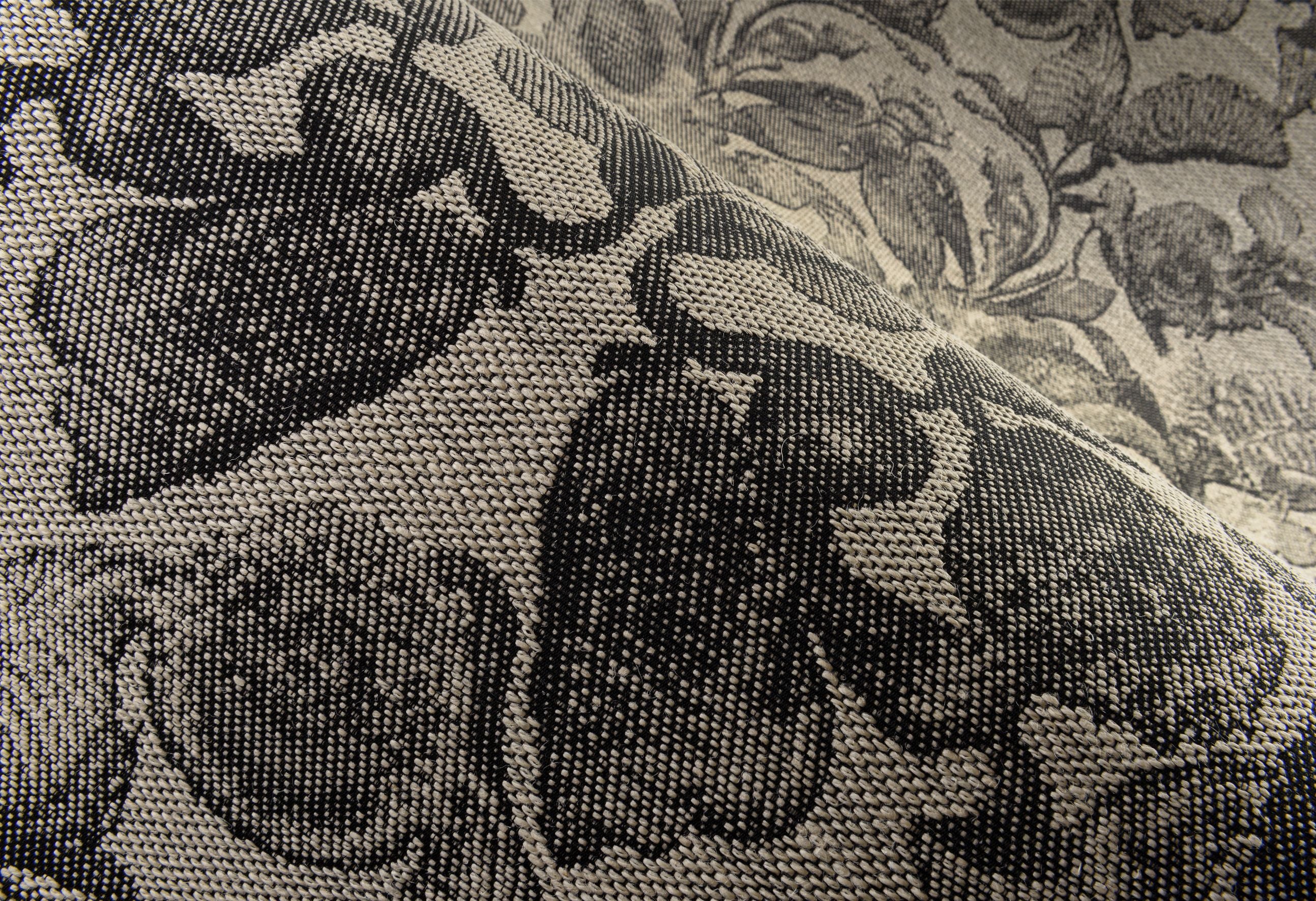 Textil-Tapete mit Pflanzenmuster COCCINELLA BELLA JACQUARD dunkelbeige mit Schwarz