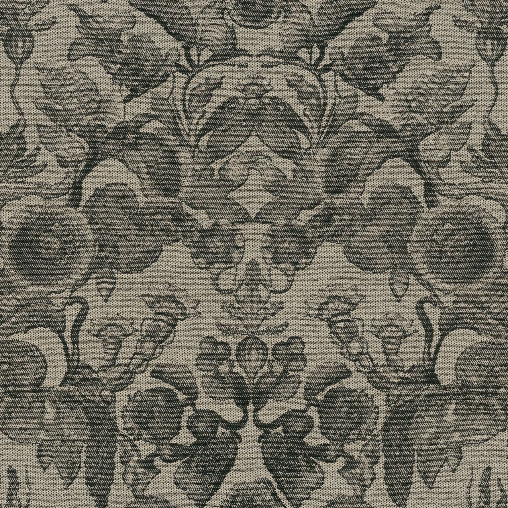 Textil-Tapete mit Pflanzenmuster COCCINELLA BELLA JACQUARD dunkelbeige mit Schwarz
