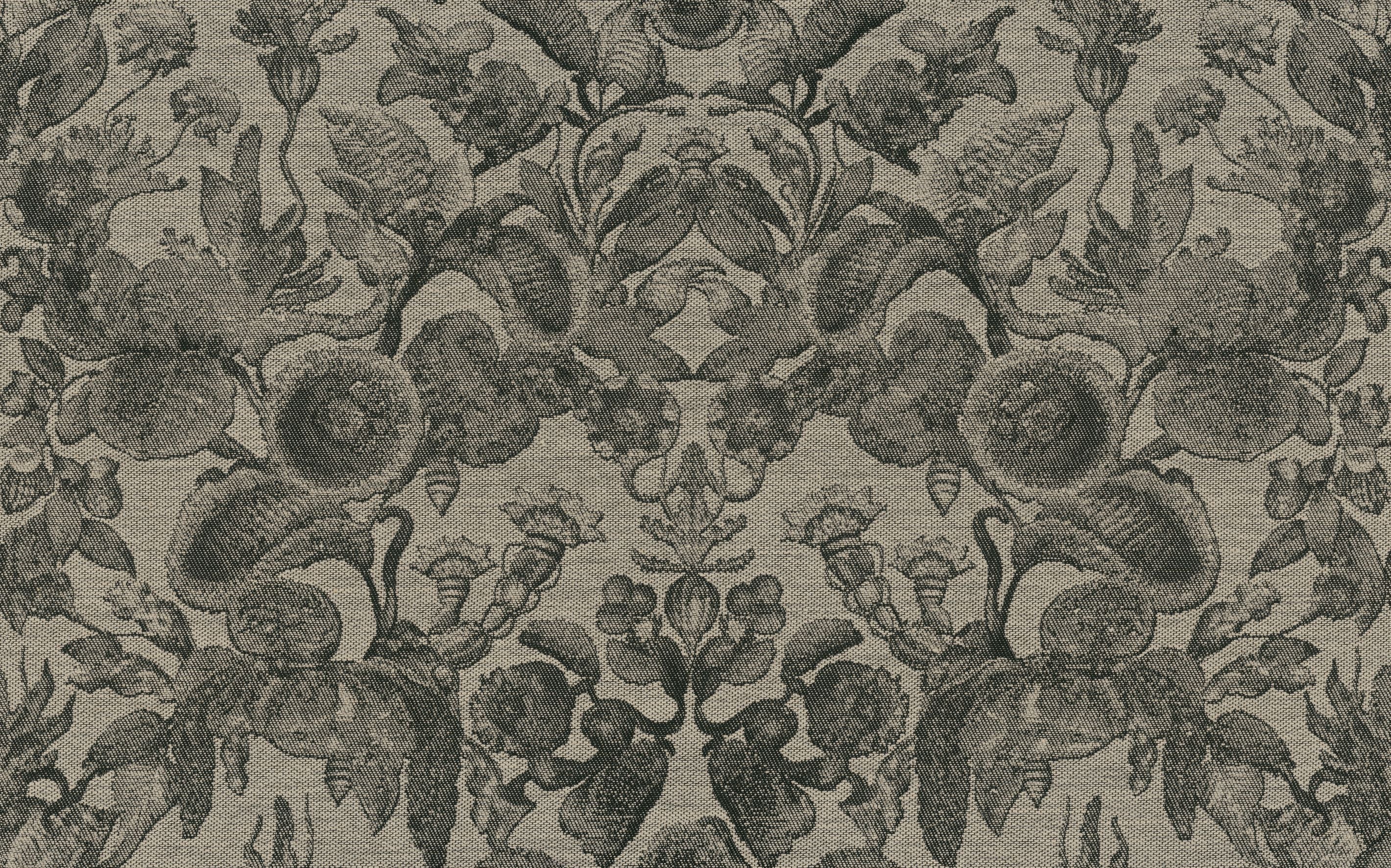 Textil-Tapete mit Pflanzenmuster COCCINELLA BELLA JACQUARD dunkelbeige mit Schwarz