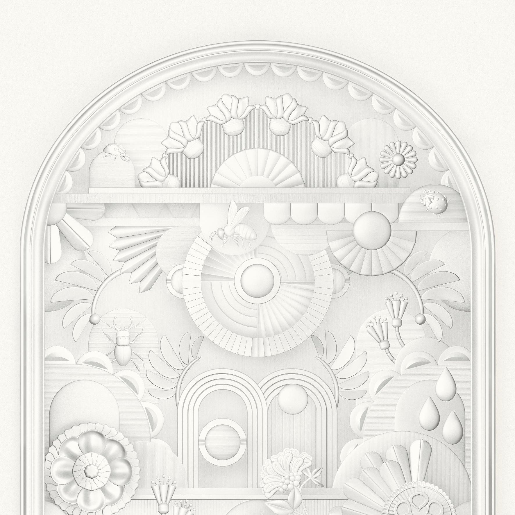 Art Deco Textile Mural in Arch Shape GREENHOUSE GATHERING ARCH Broken White