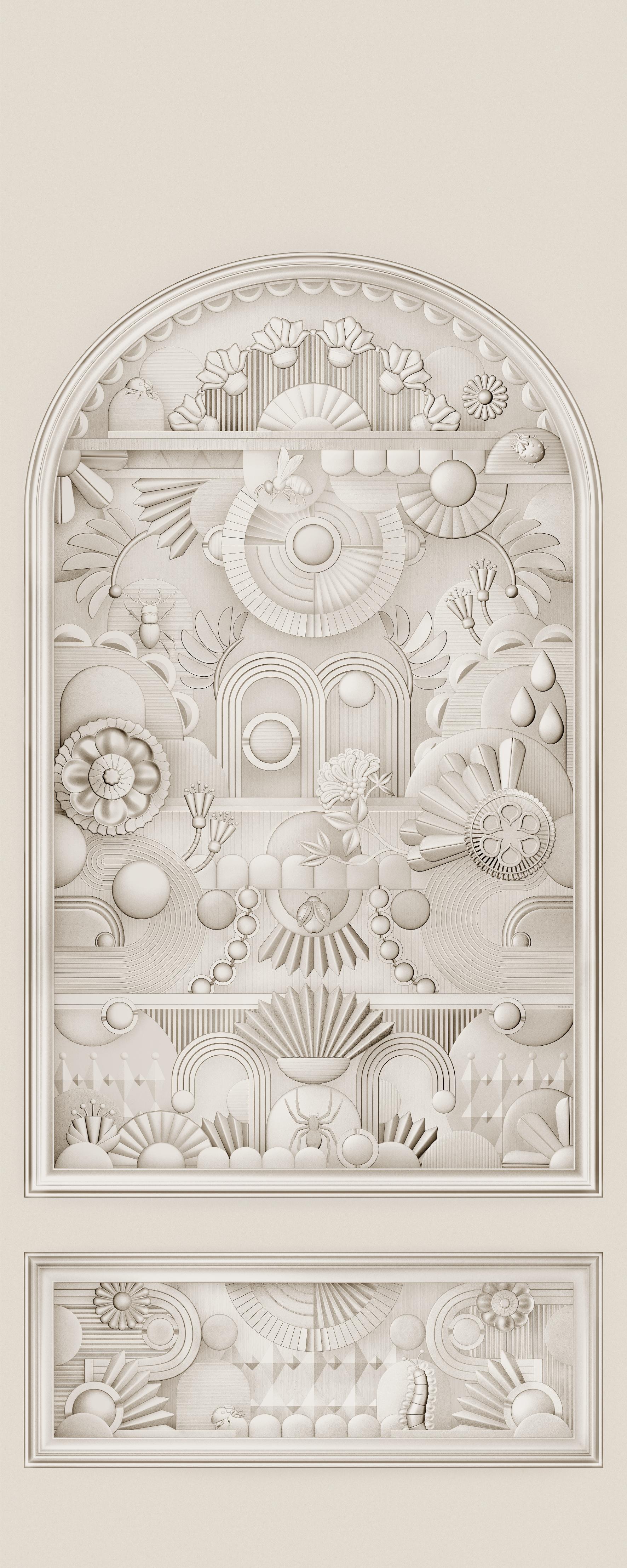 Textilwandbild im Art-Déco-Stil in Bogenform GREENHOUSE GATHERING ARCH hellbeige