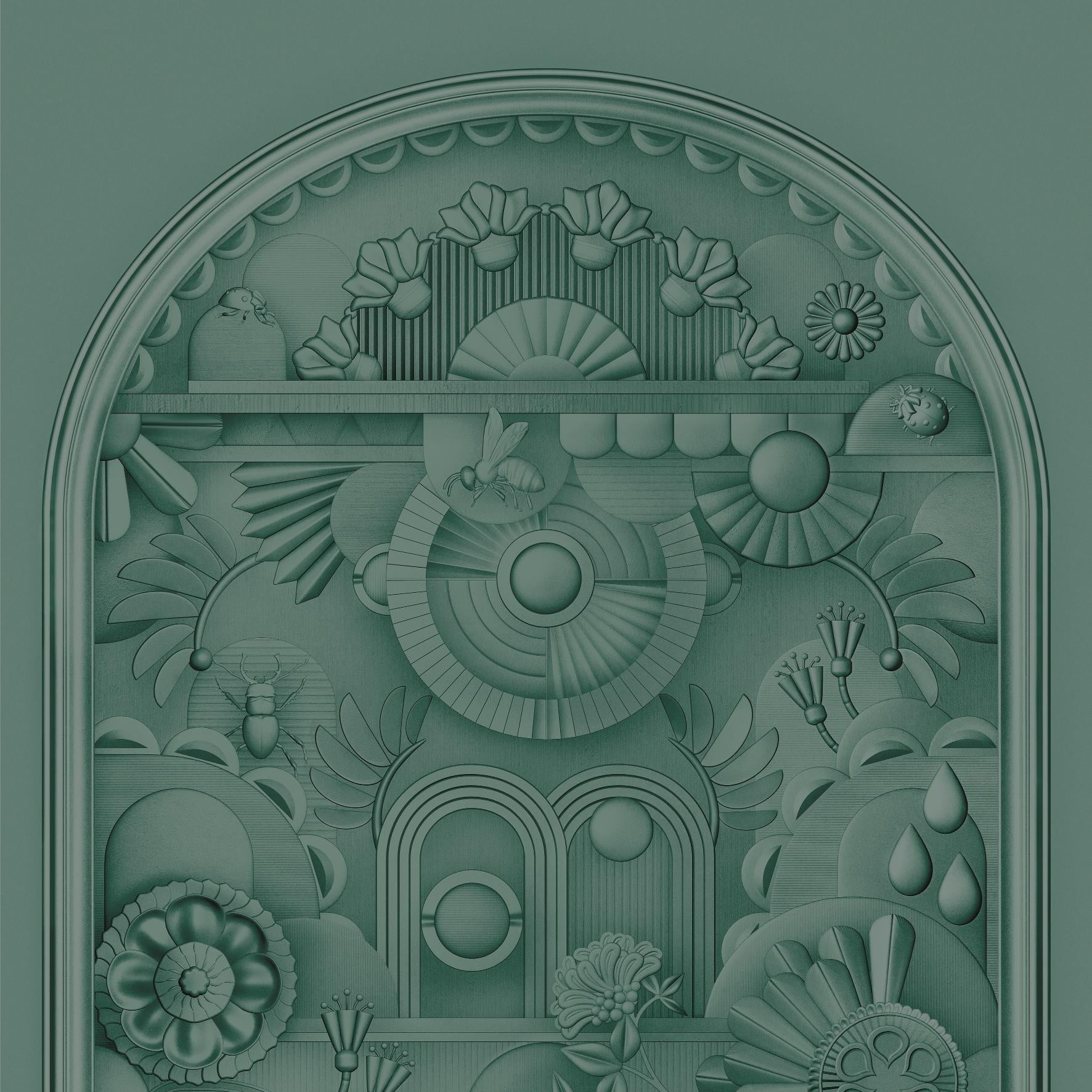 Textilwandbild im Art-Déco-Stil in Bogenform GREENHOUSE GATHERING ARCH dunkelgrün