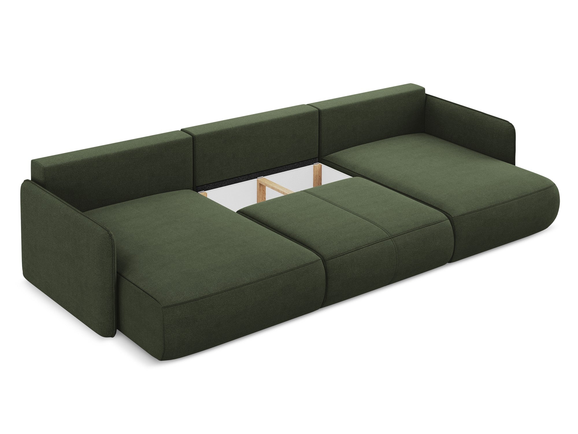 Panoramic corner sofa with sleeping function NANEA in olive green