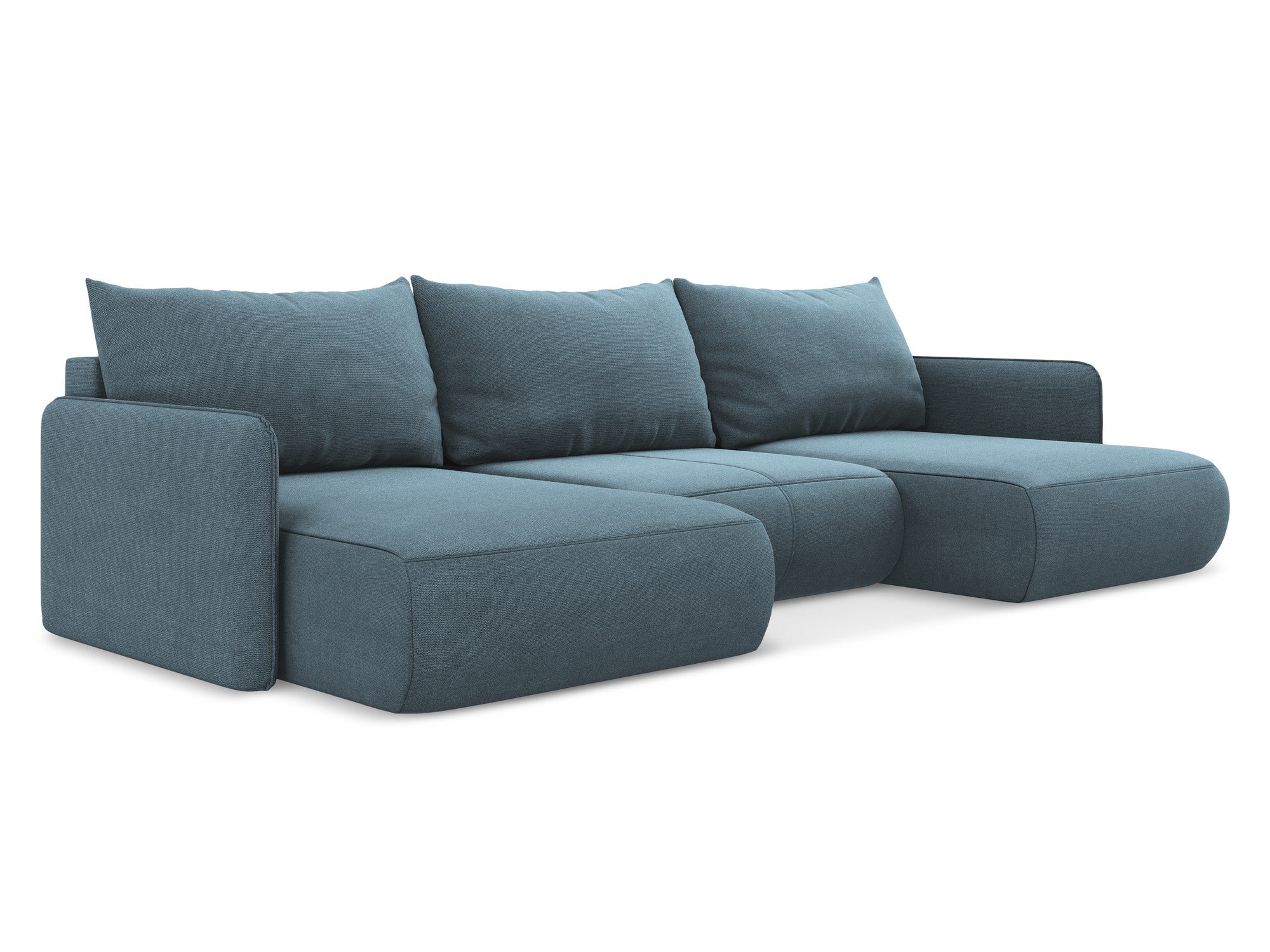 Panoramatische Eckcouch mit Schlaf-Funktion NANEA hellblau