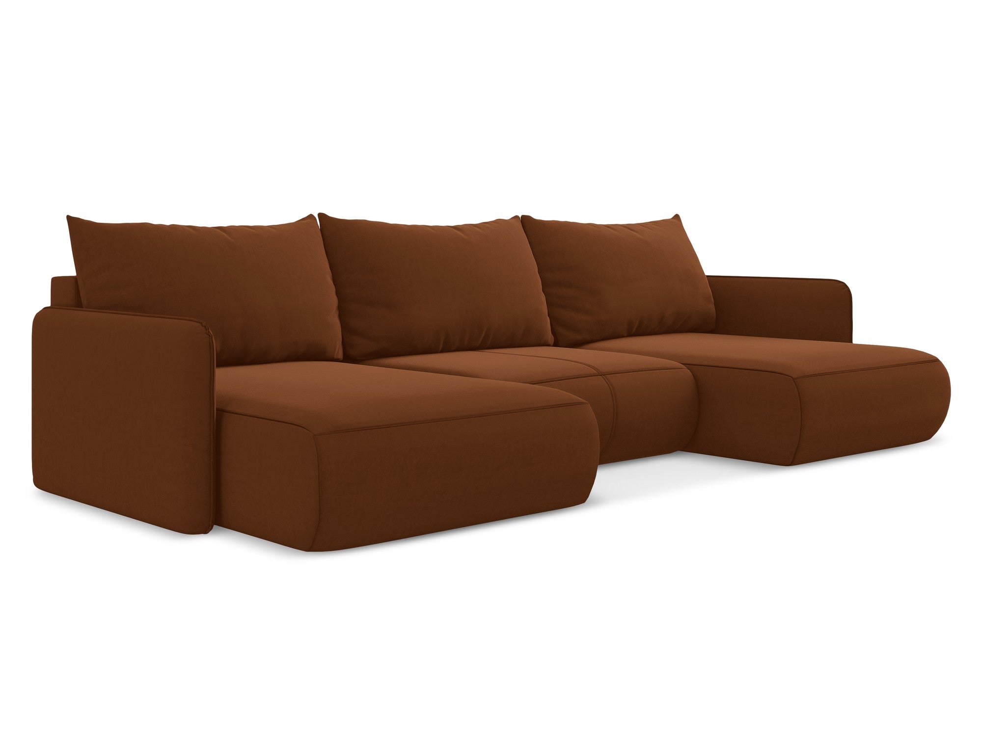 Panoramischer Samt-Ecksofa mit Schlaf-Funktion NANEA Terrakotta