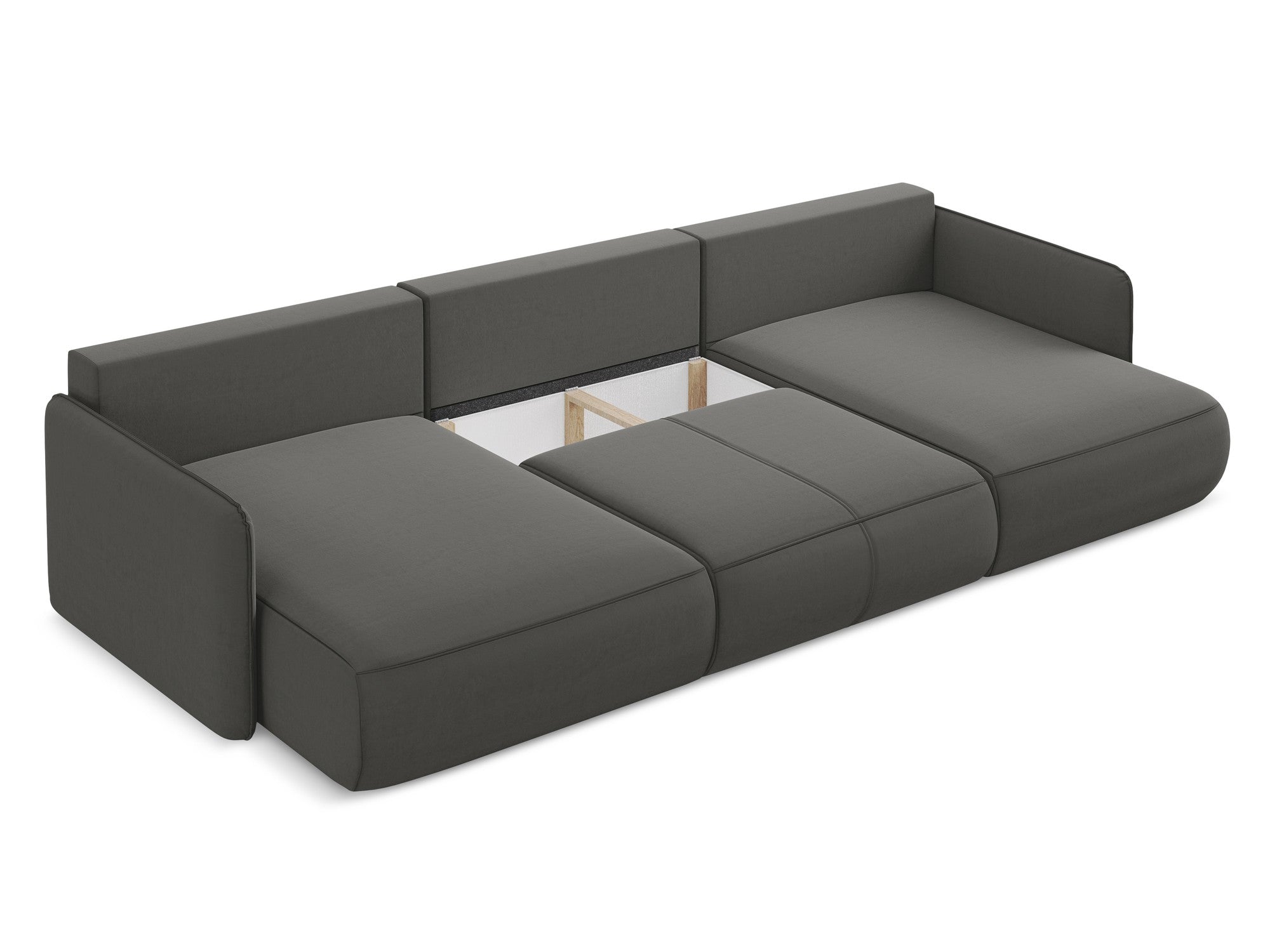 Panoramischer Samt-Ecksofa mit Schlaf-Funktion NANEA stahlgrau