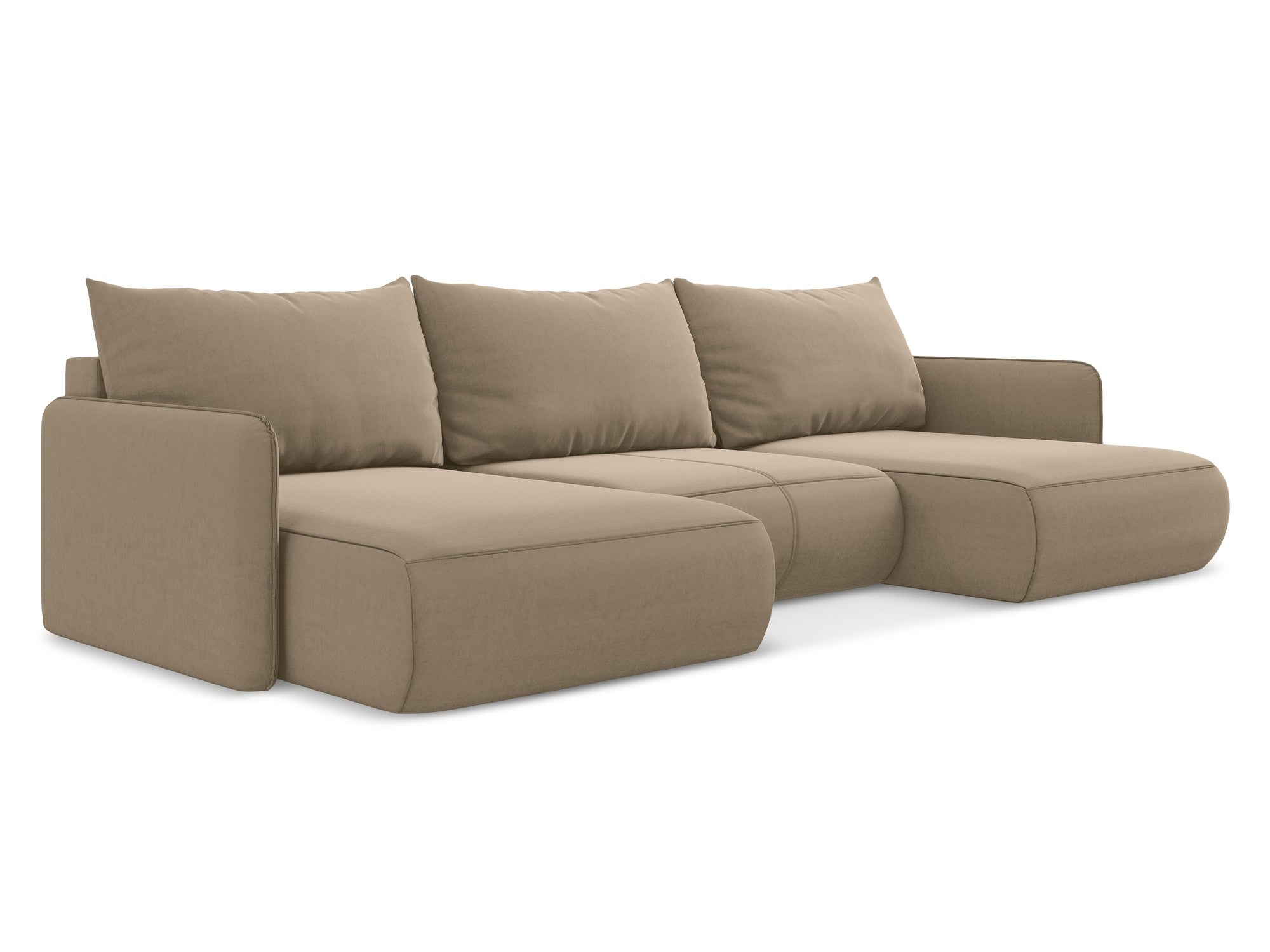 Panoramic Velvet Corner Sofa with Sleeping Function NANEA Dark Beige