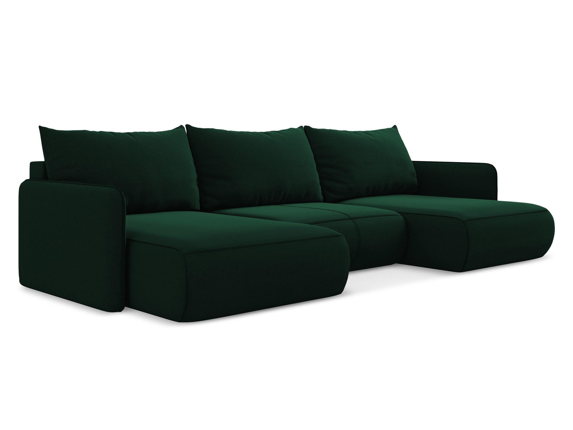 Panoramischer Samt-Ecksofa mit Schlaf-Funktion NANEA in Flaschengrün