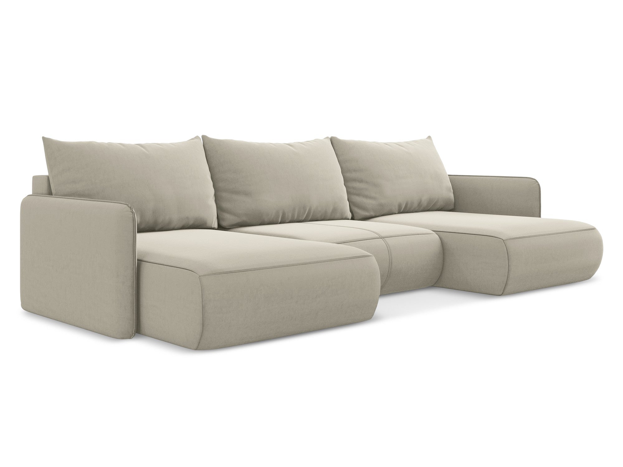 Panoramischer Samt-Ecksofa mit Schlaf-Funktion NANEA perlmuttfarben
