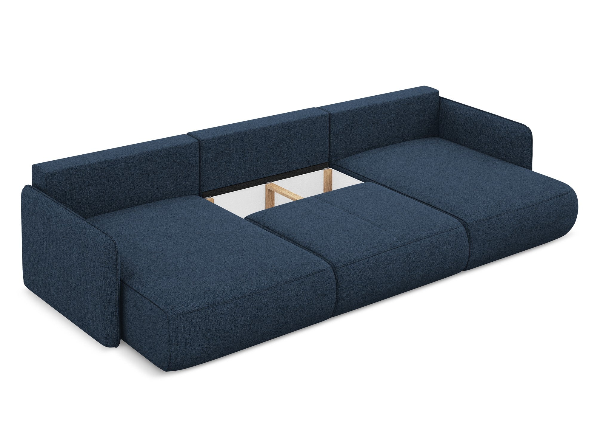 Panoramawinkelsofa mit Schlaffunktion NANEA königsblaues Chenille