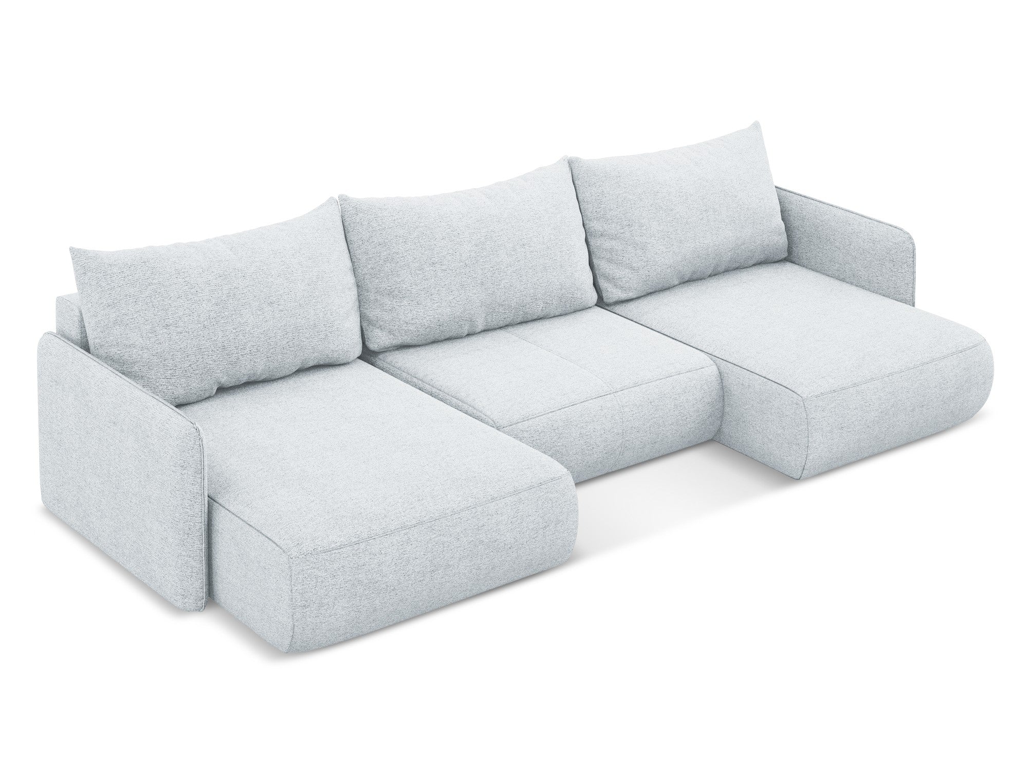Panoramatische Eckcouch mit Schlaf-Funktion NANEA hellblaues Chenille
