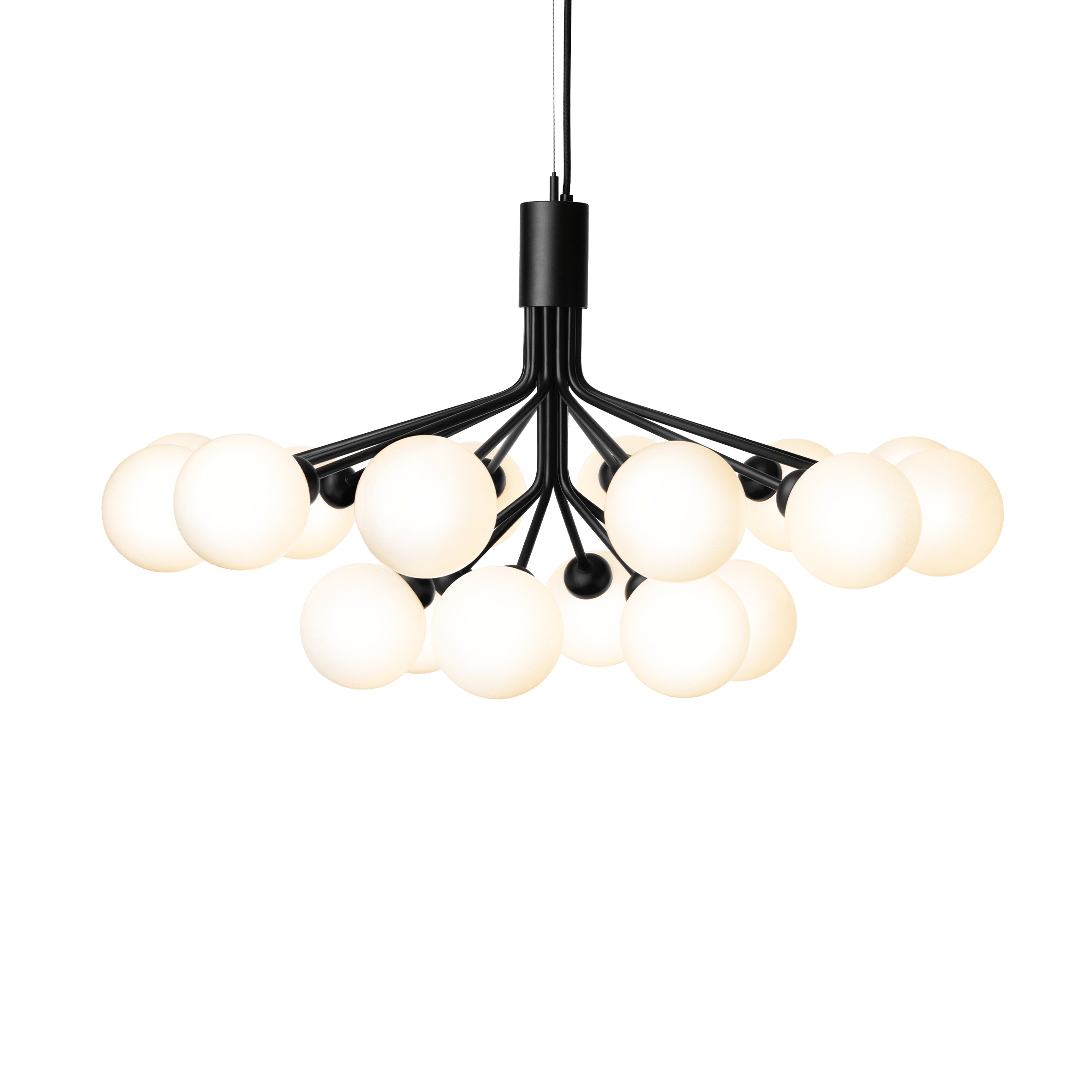 Kronleuchter APIALES 18 schwarz mit opalem Glas