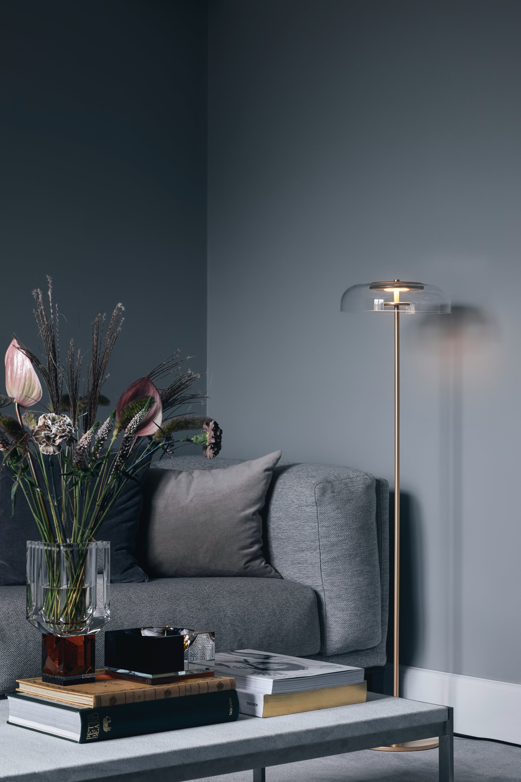 Lampa podłogowa BLOSSI złoty z transparentnym szkłem – szkło