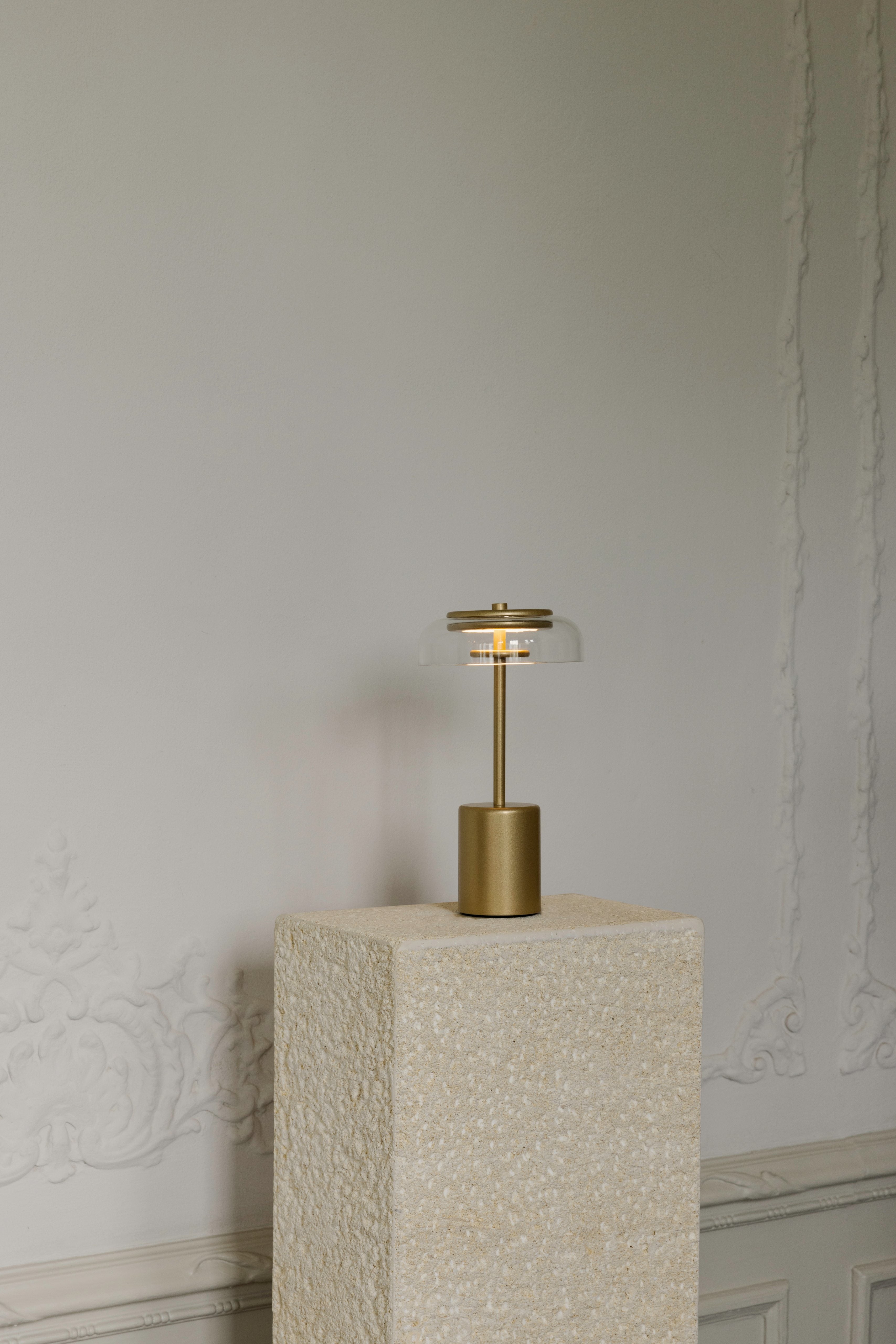 Portable Lamp BLOSSI Gold with Transparent Glass