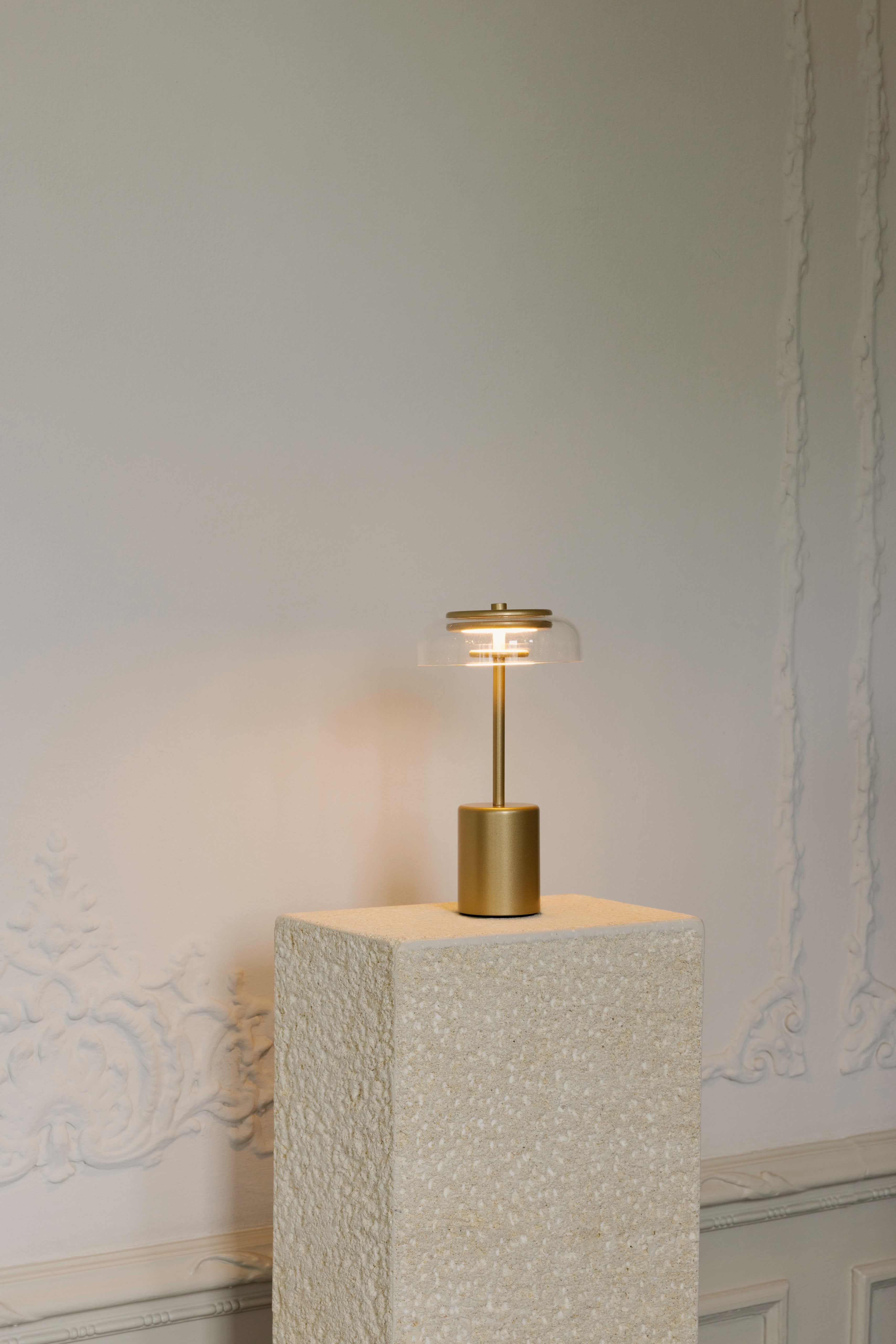Portable Lamp BLOSSI Gold with Transparent Glass