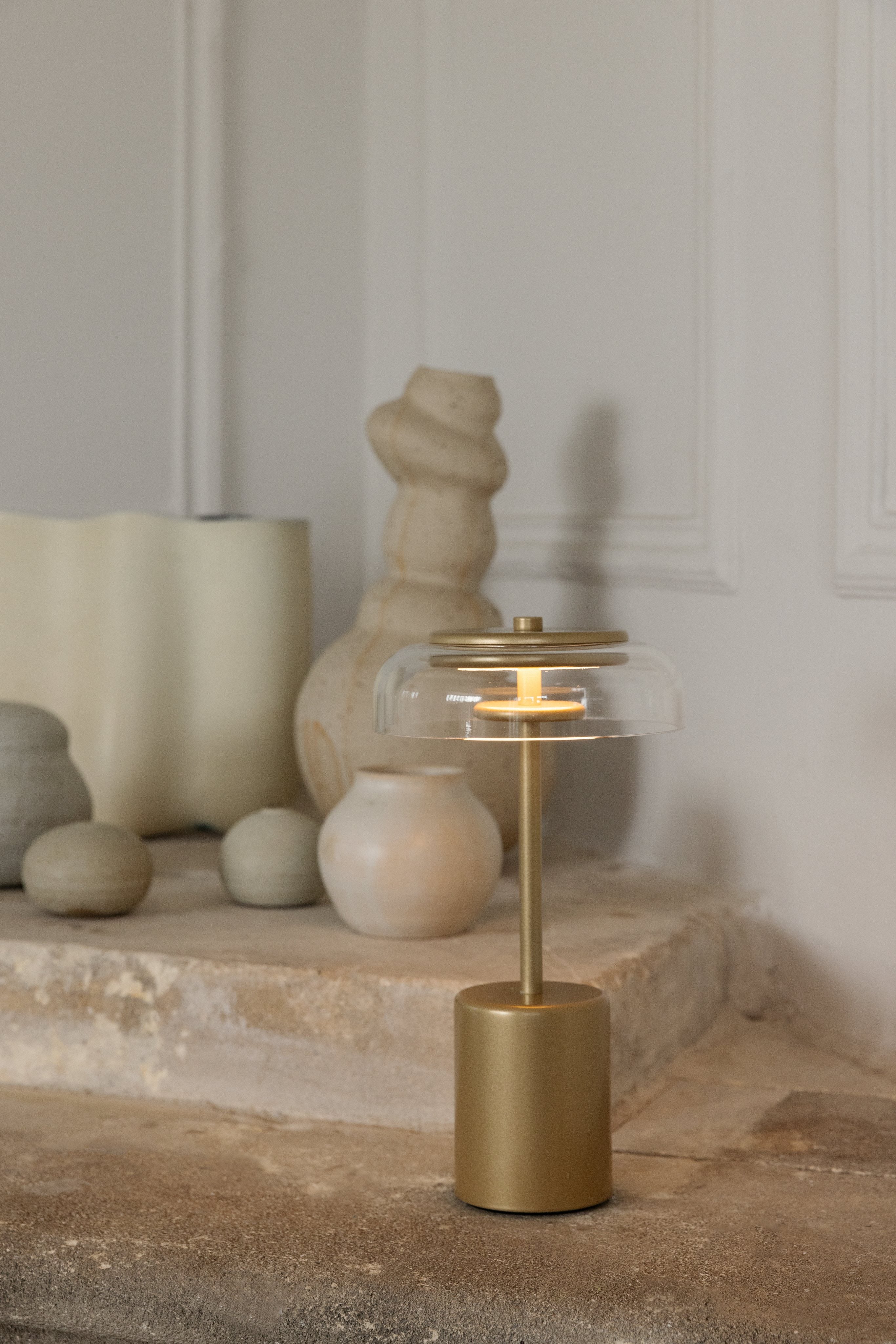 Portable Lamp BLOSSI Gold with Transparent Glass