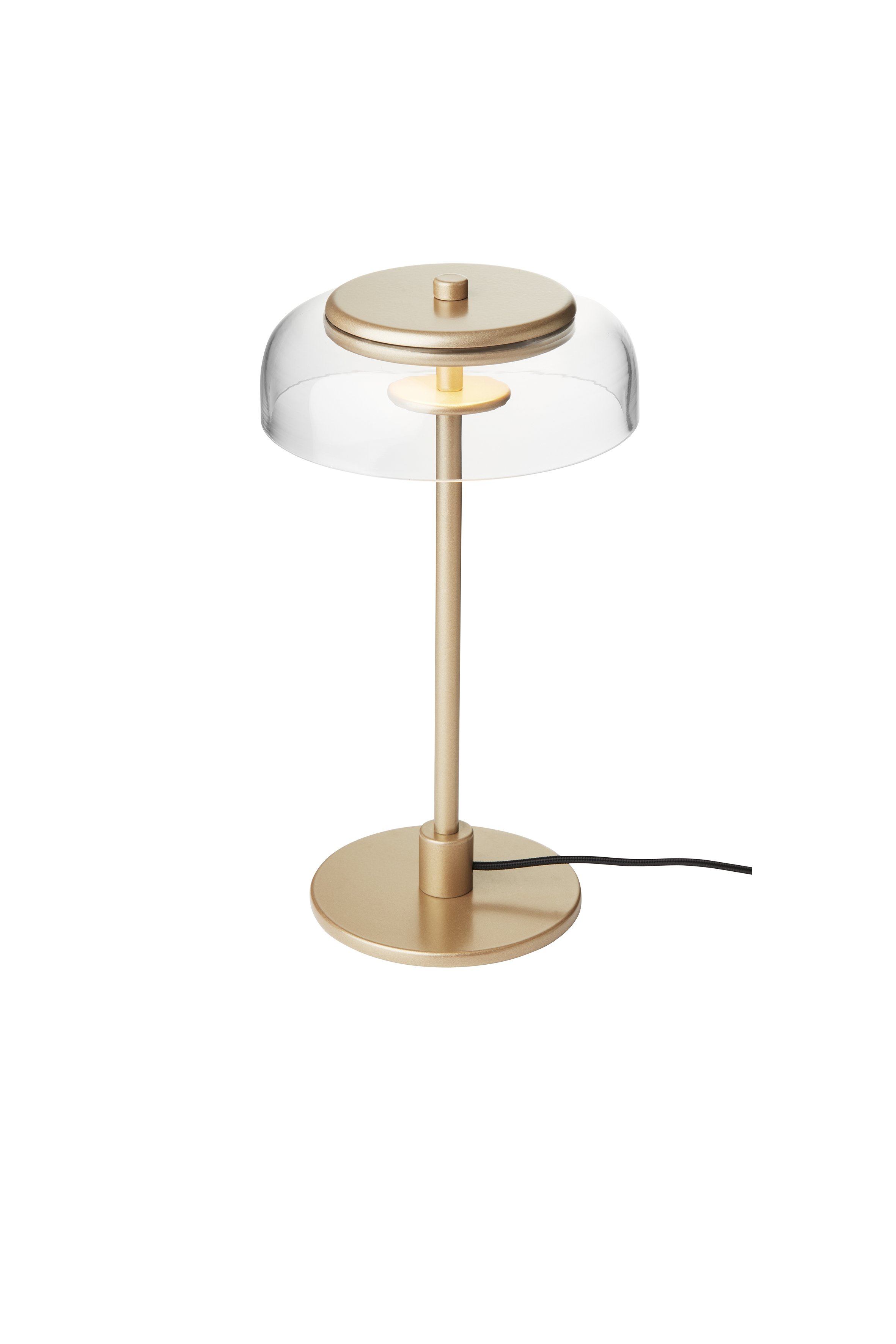 Tischlampe BLOSSI in Gold mit transparentem Glas
