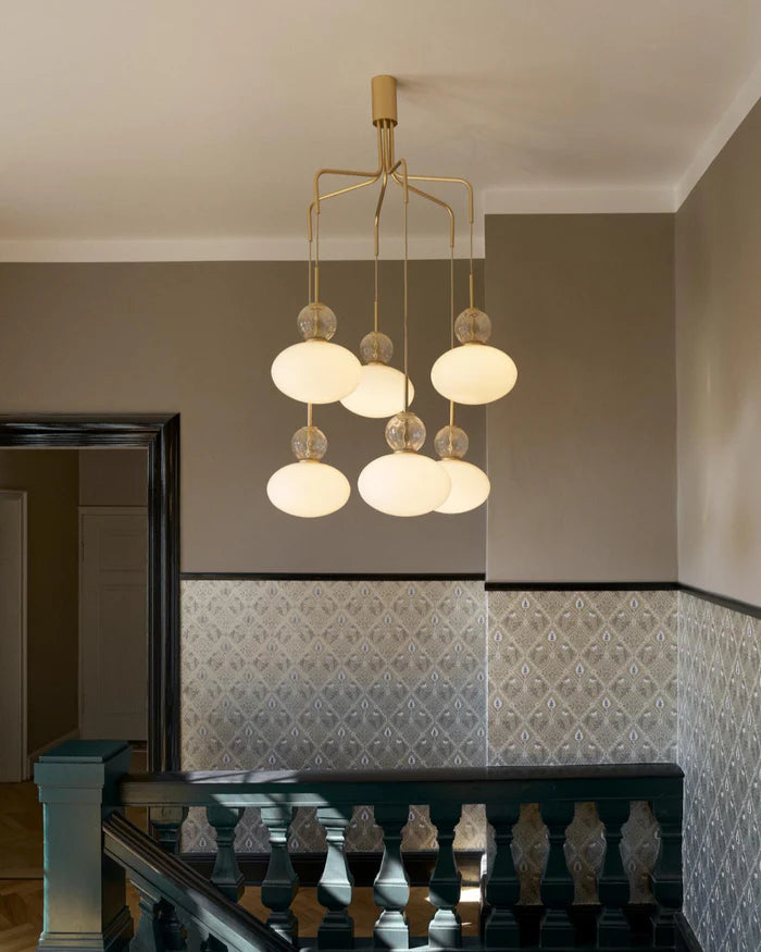 Lampa wisząca RIZZATTO 6 mosiężny z opalowym szkłem – mosiądz