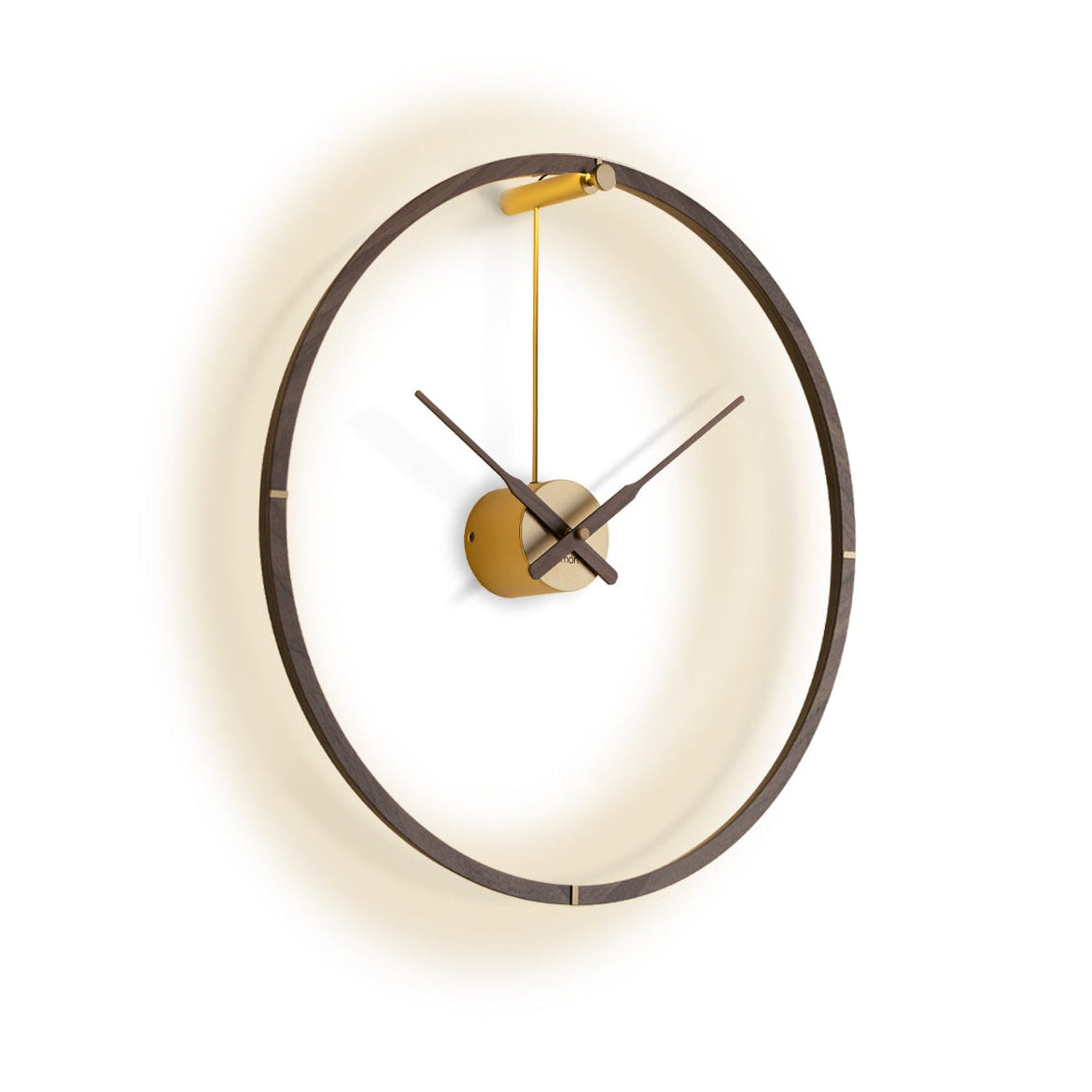 Illuminated Clock OMBRA MINI PREMIUM walnut wood with gold