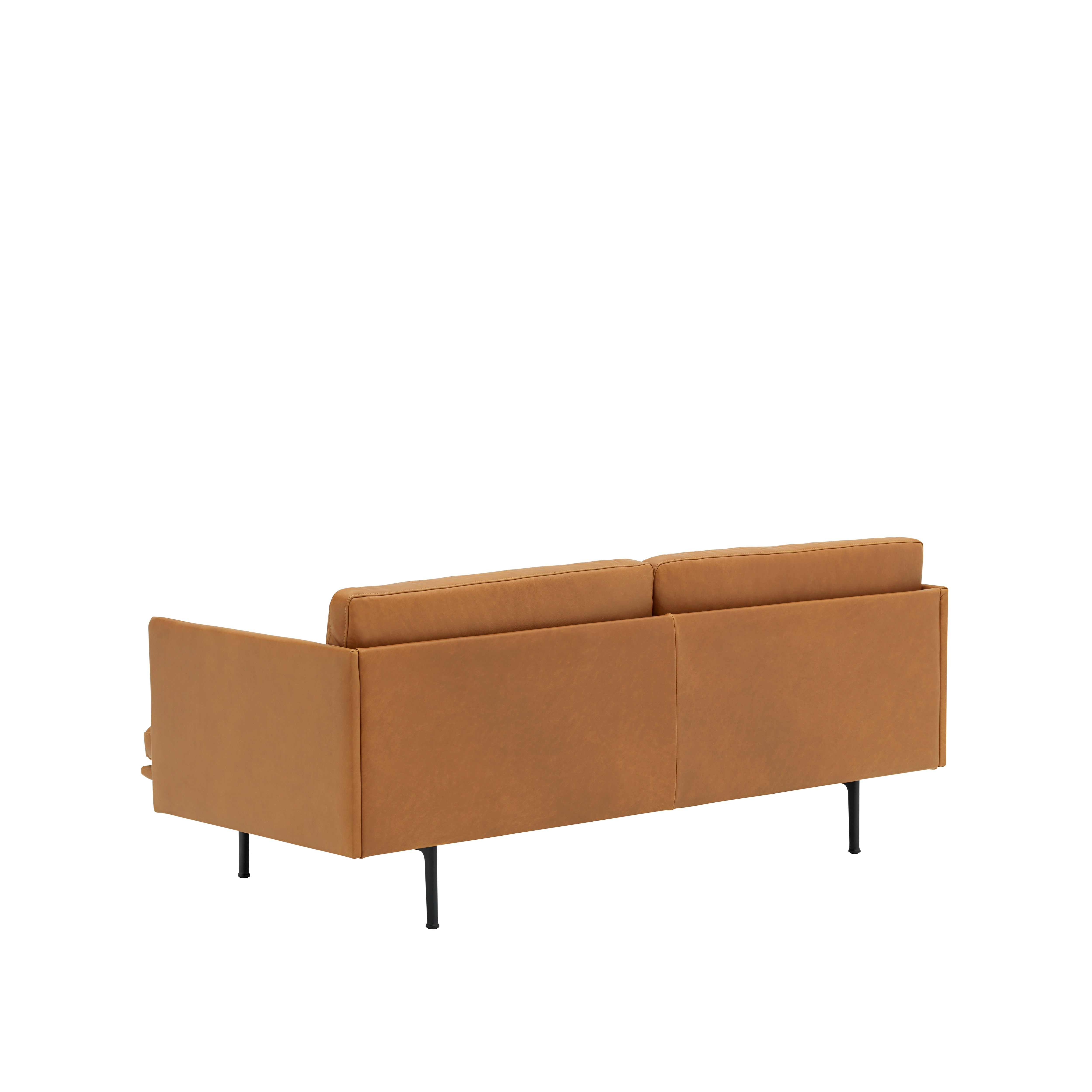 Sofa 2-osobowa OUTLINE koniakowa skóra z czarną podstawą – styl skandynawski