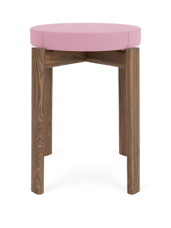 Hocker PASSAGE rosa mit Nussbaumfuß