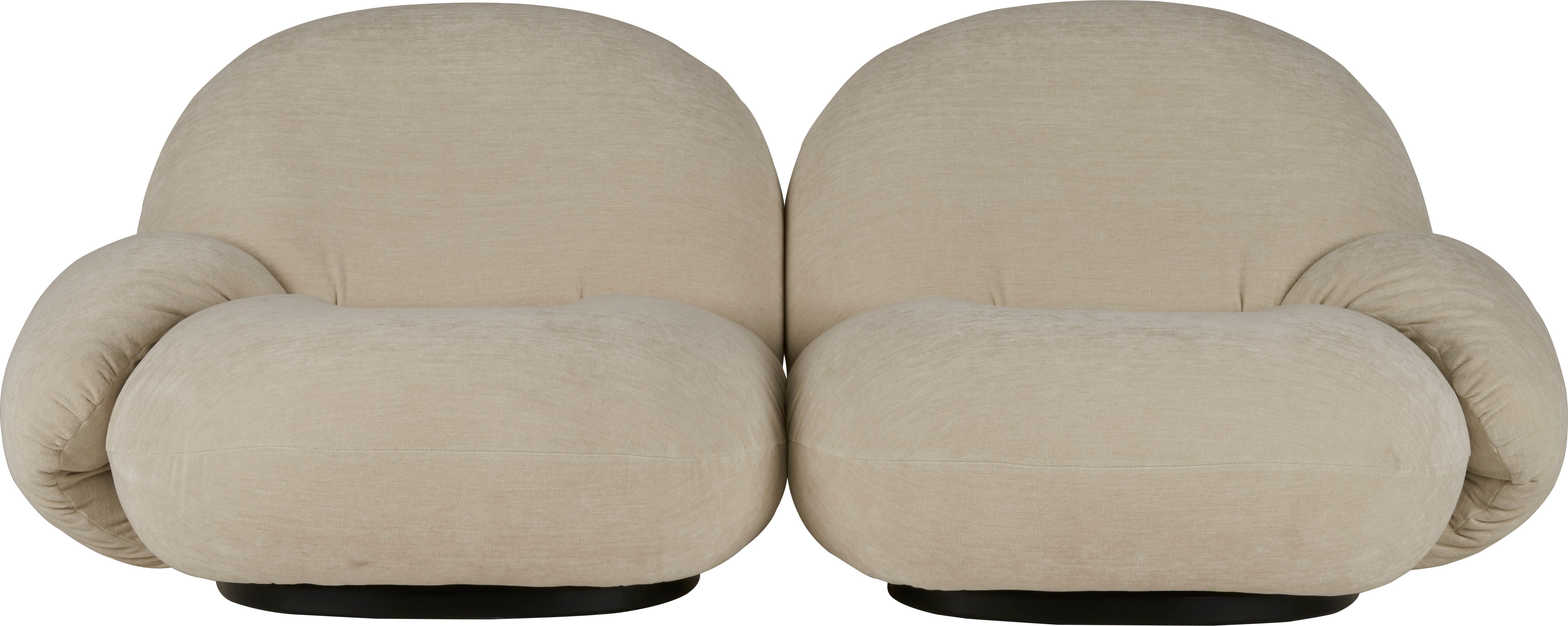2-seater PACHA upholstered sofa with a black base