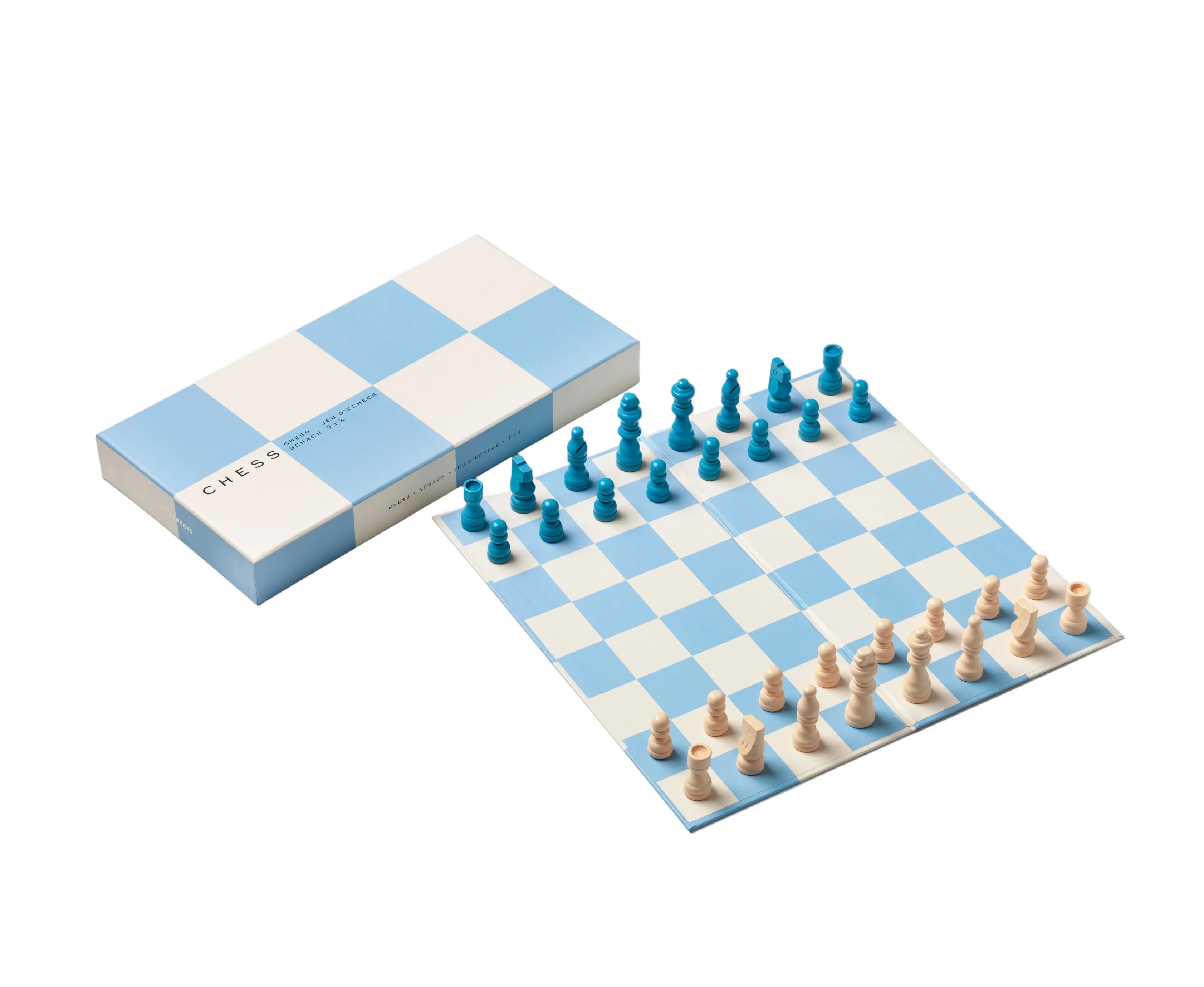 PLAY CHESS Blue and White Chess Set