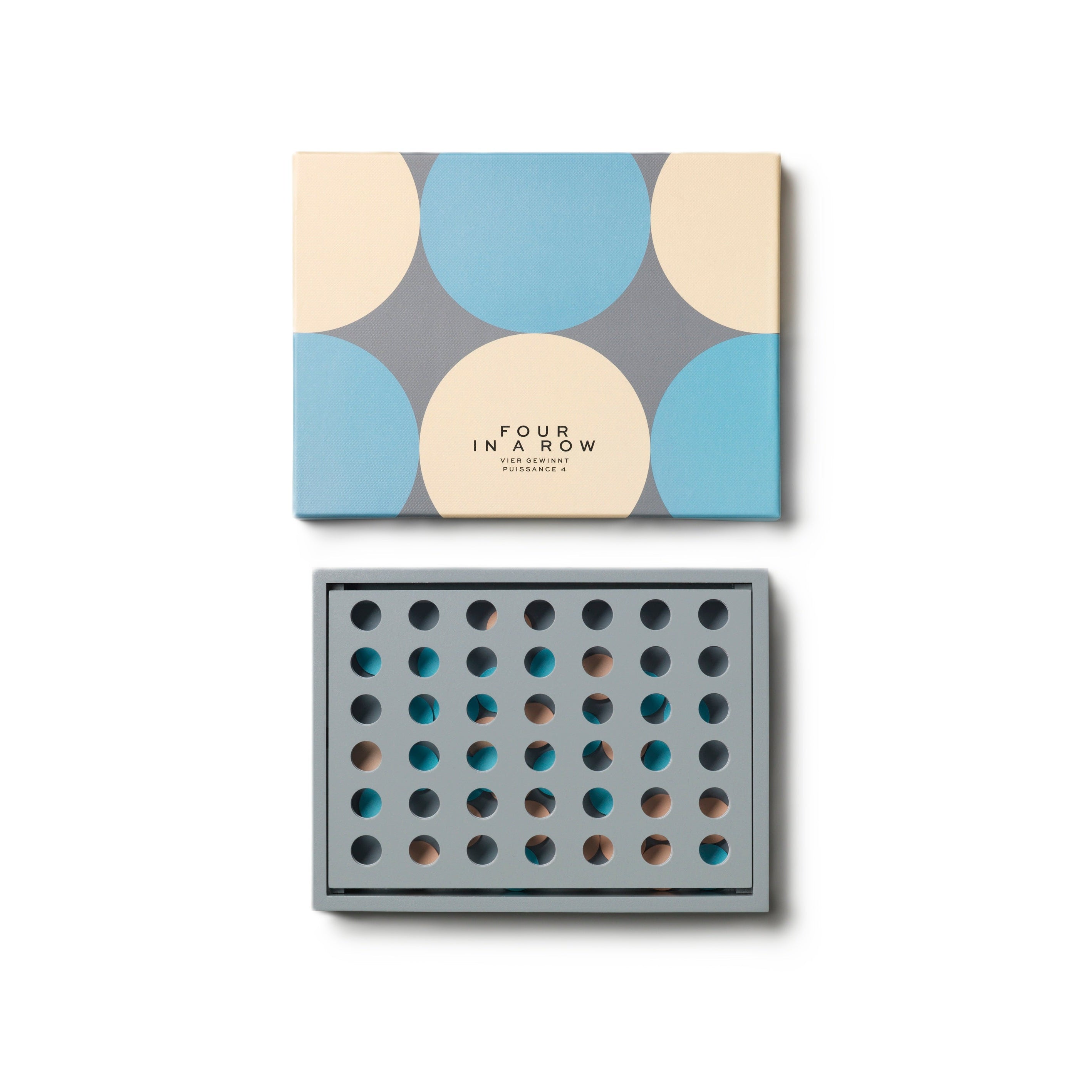 Brettspiel FOUR IN A ROW grau mit beige und blau