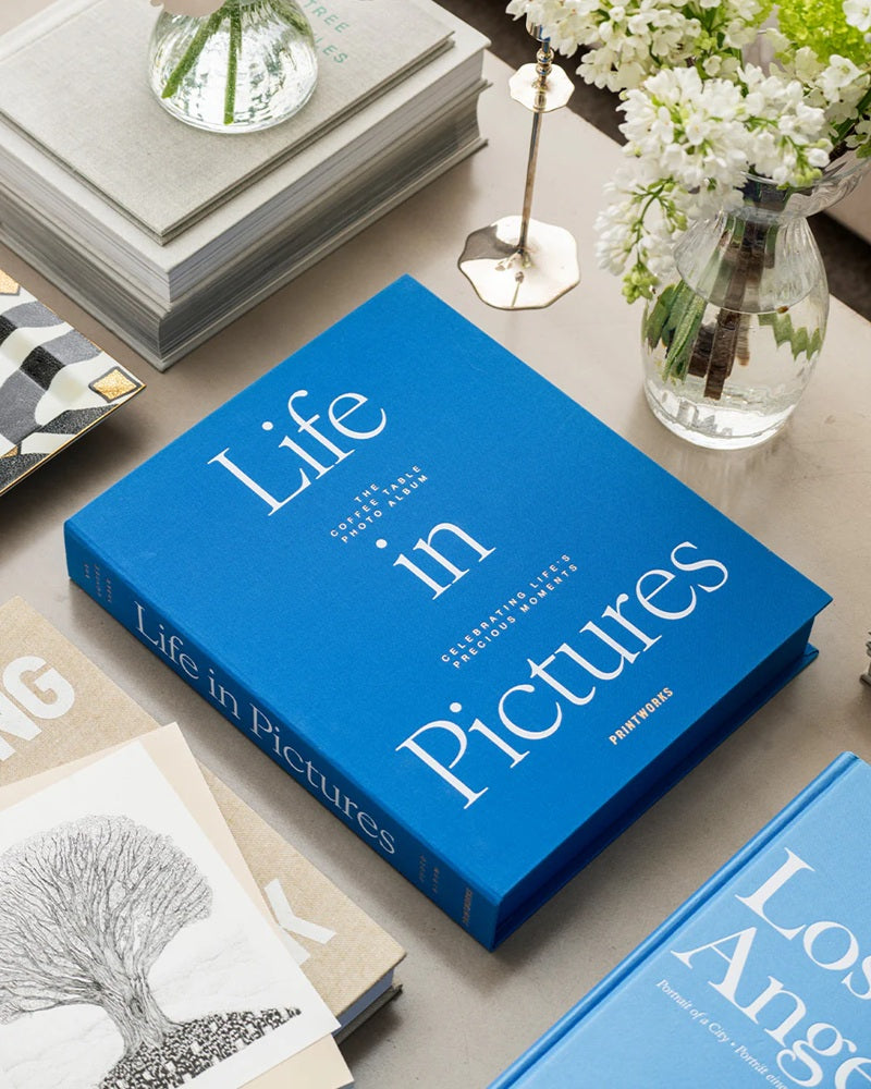 Fotoalbum LIFE IN PICTURES blau mit Weiß