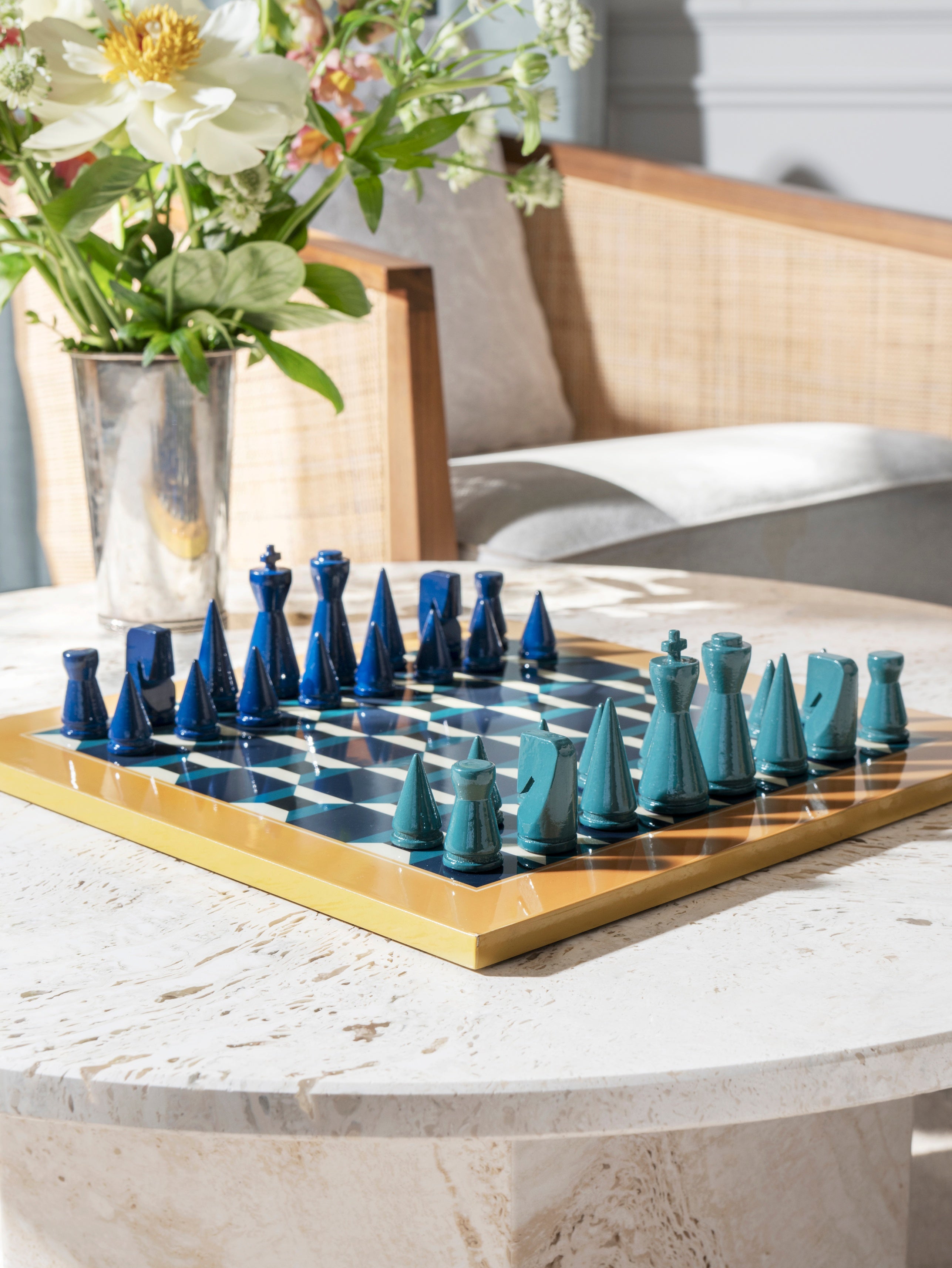LACQUERED CHESS SET ATHENA blue