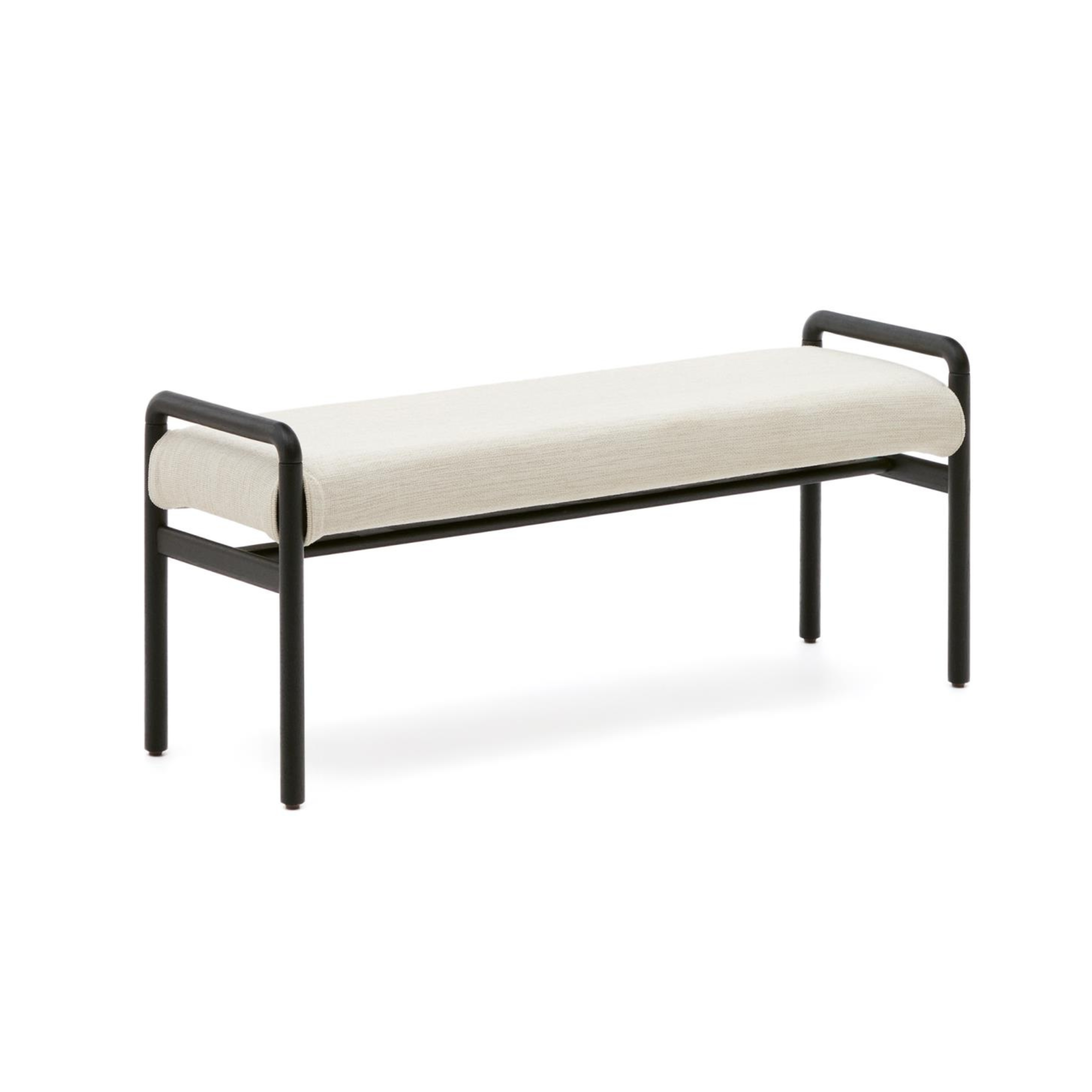 MACARET beige Chenille-Bank mit Untergestell aus schwarzer Eiche