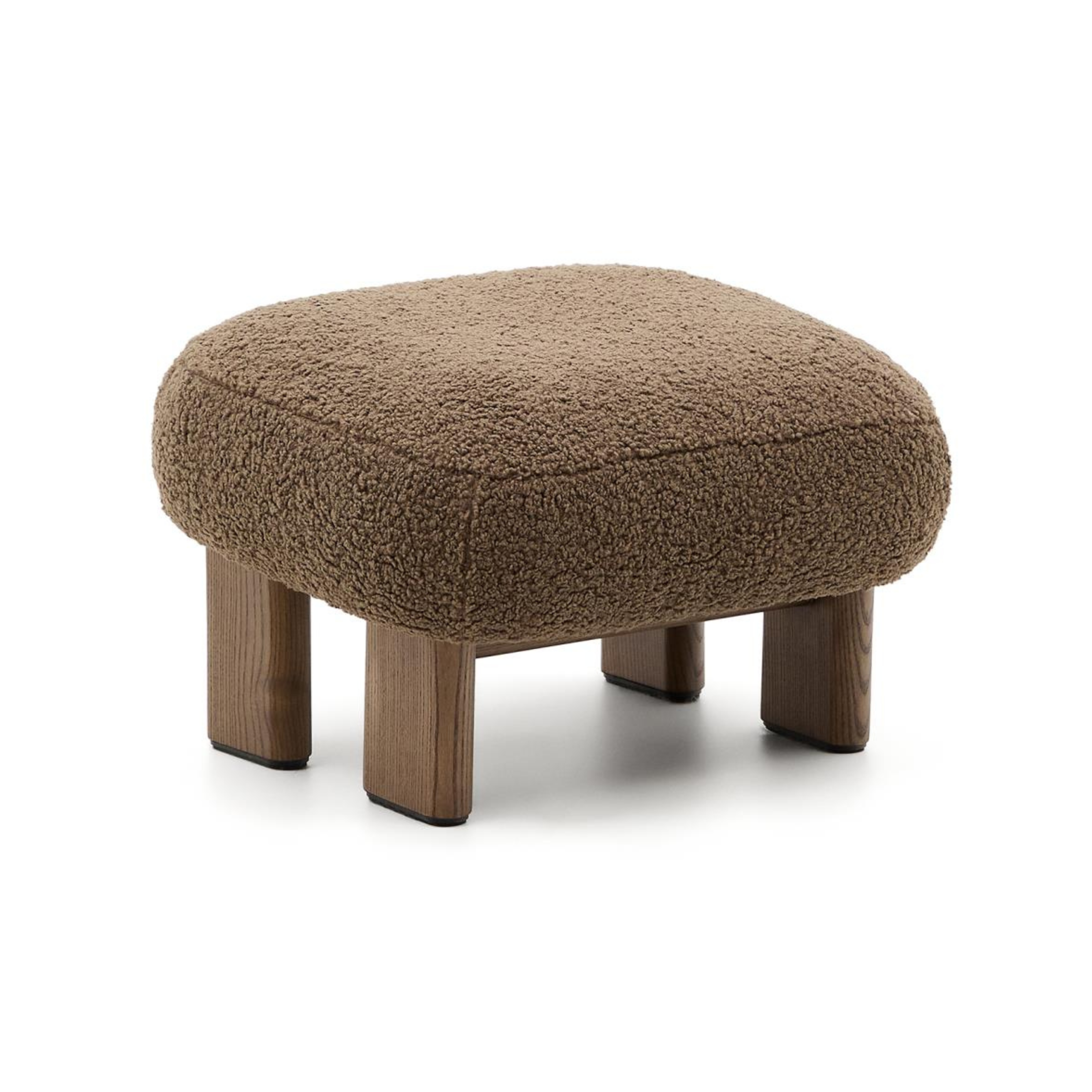 NEMA brauner Bouclé-Pouf mit dunkler Eschenbasis