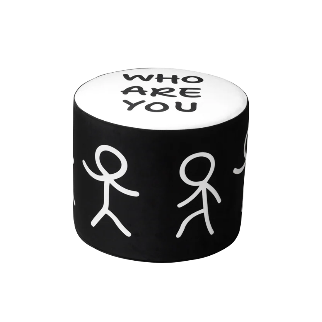 Pouf WHO ARE YOU black and white