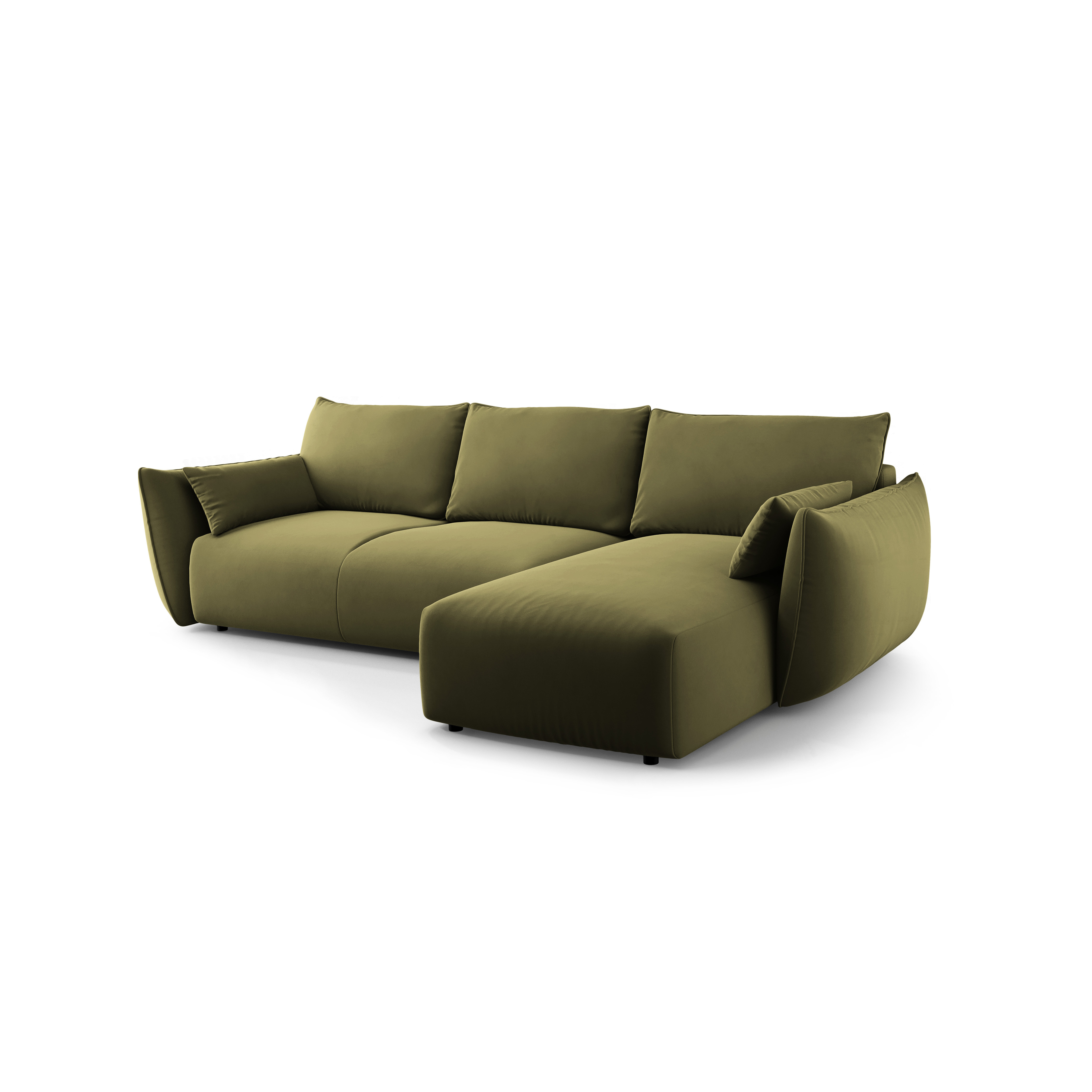 Right-facing velvet corner sofa with sleeping function MATERA olive