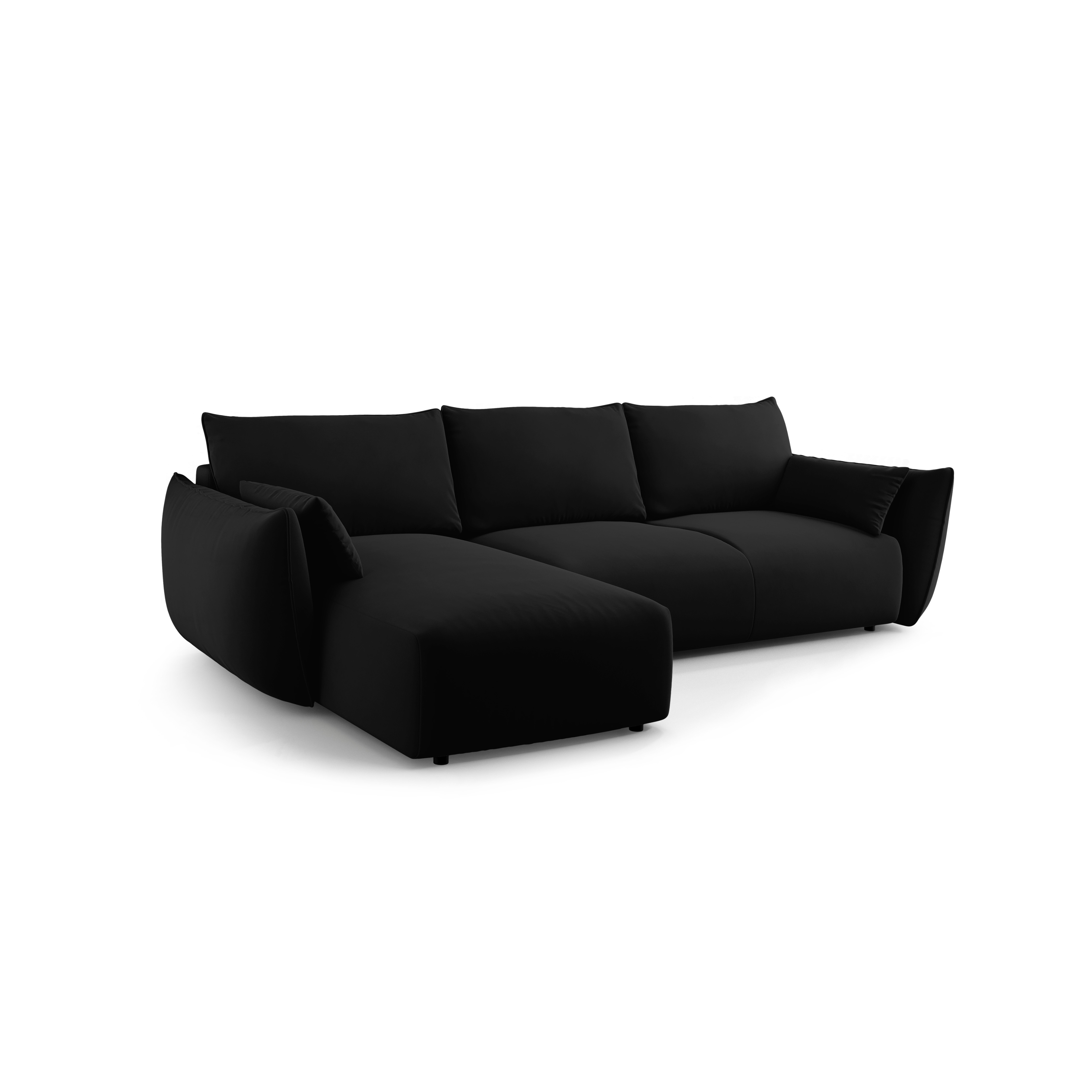 Left-facing velvet corner sofa with sleeping function MATERA black