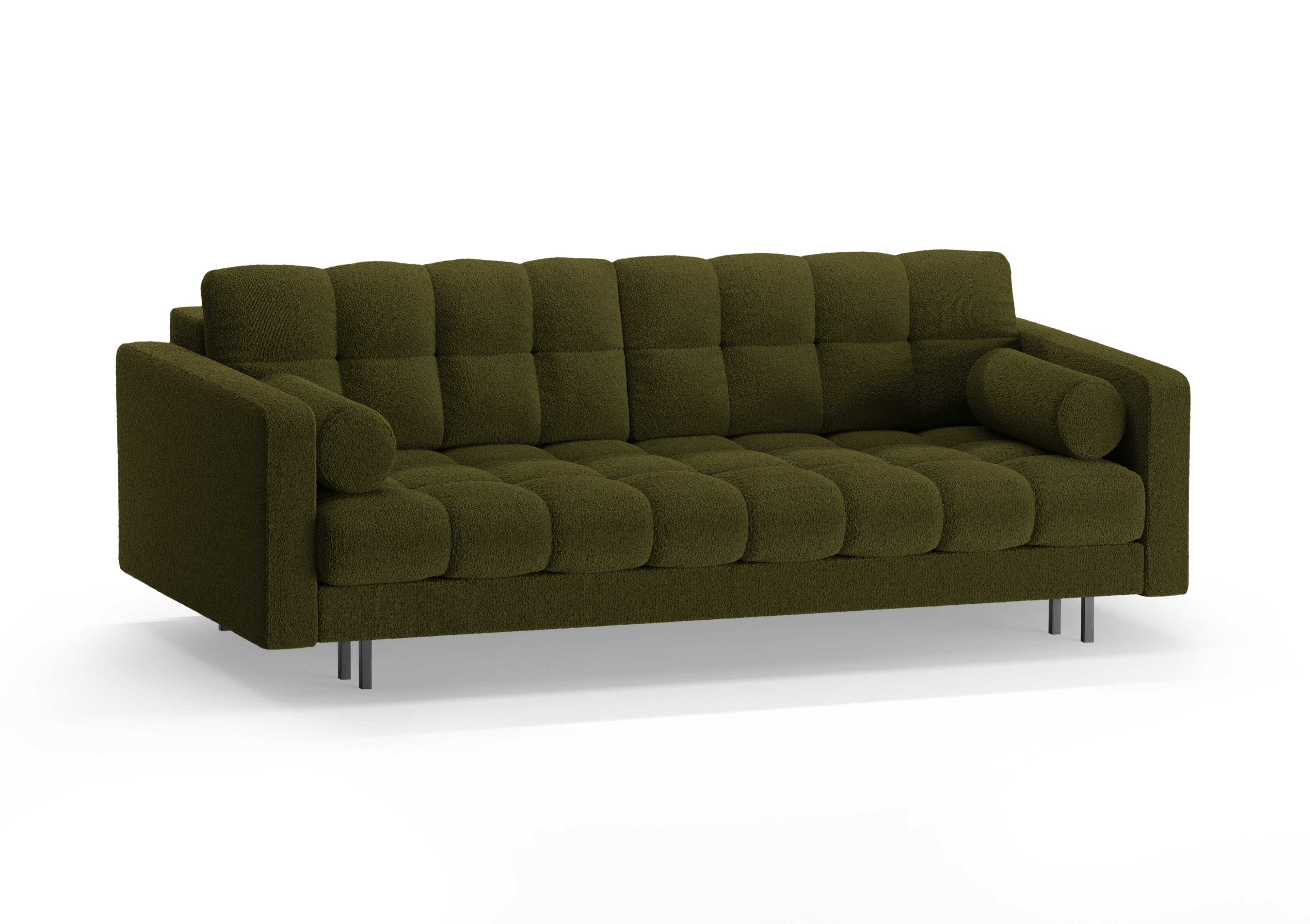 3-seater sofa with sleeping function BALI olive bouclé with black base