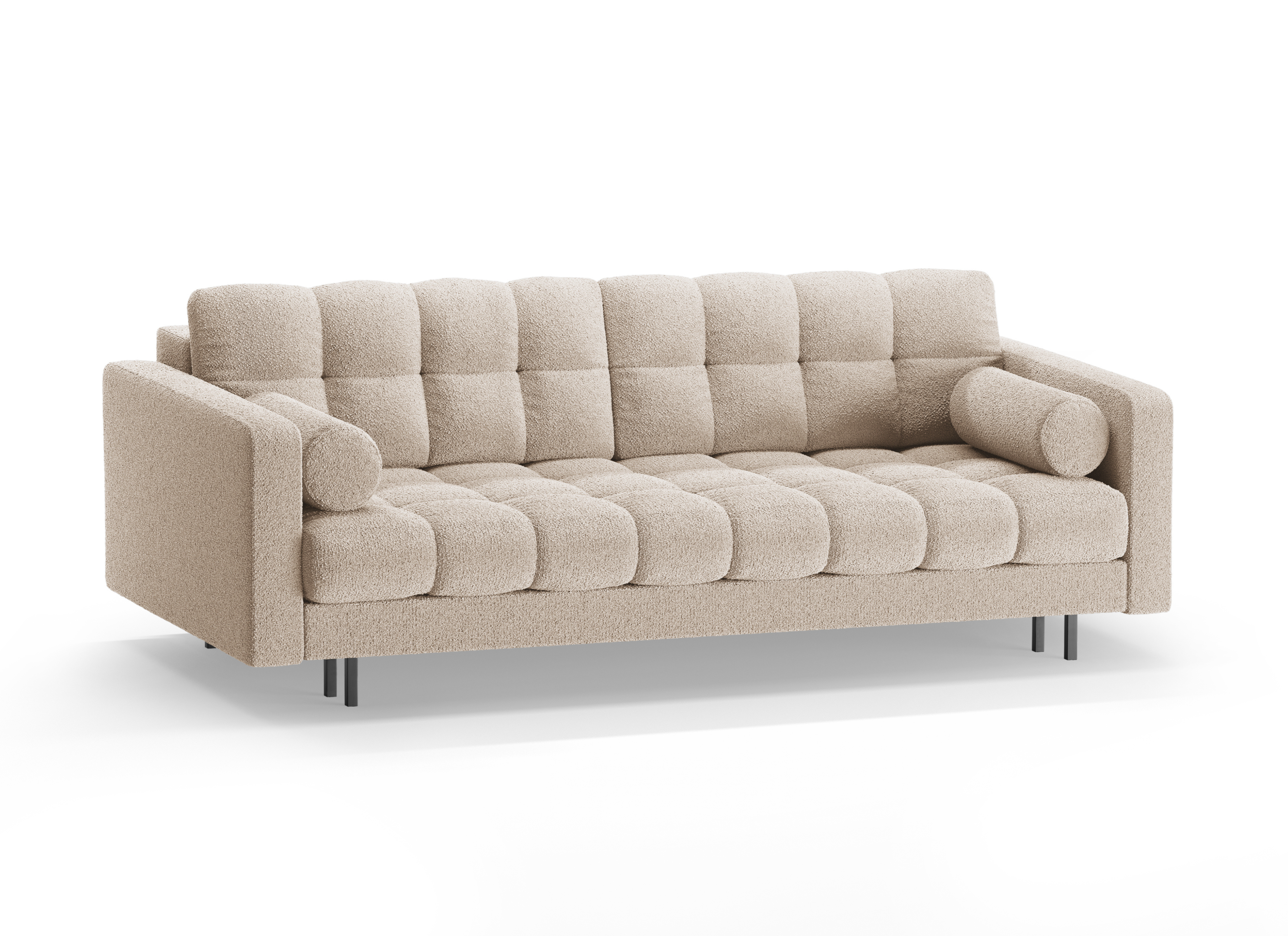 3-seater sofa with sleeping function BALI beige bouclé with black base