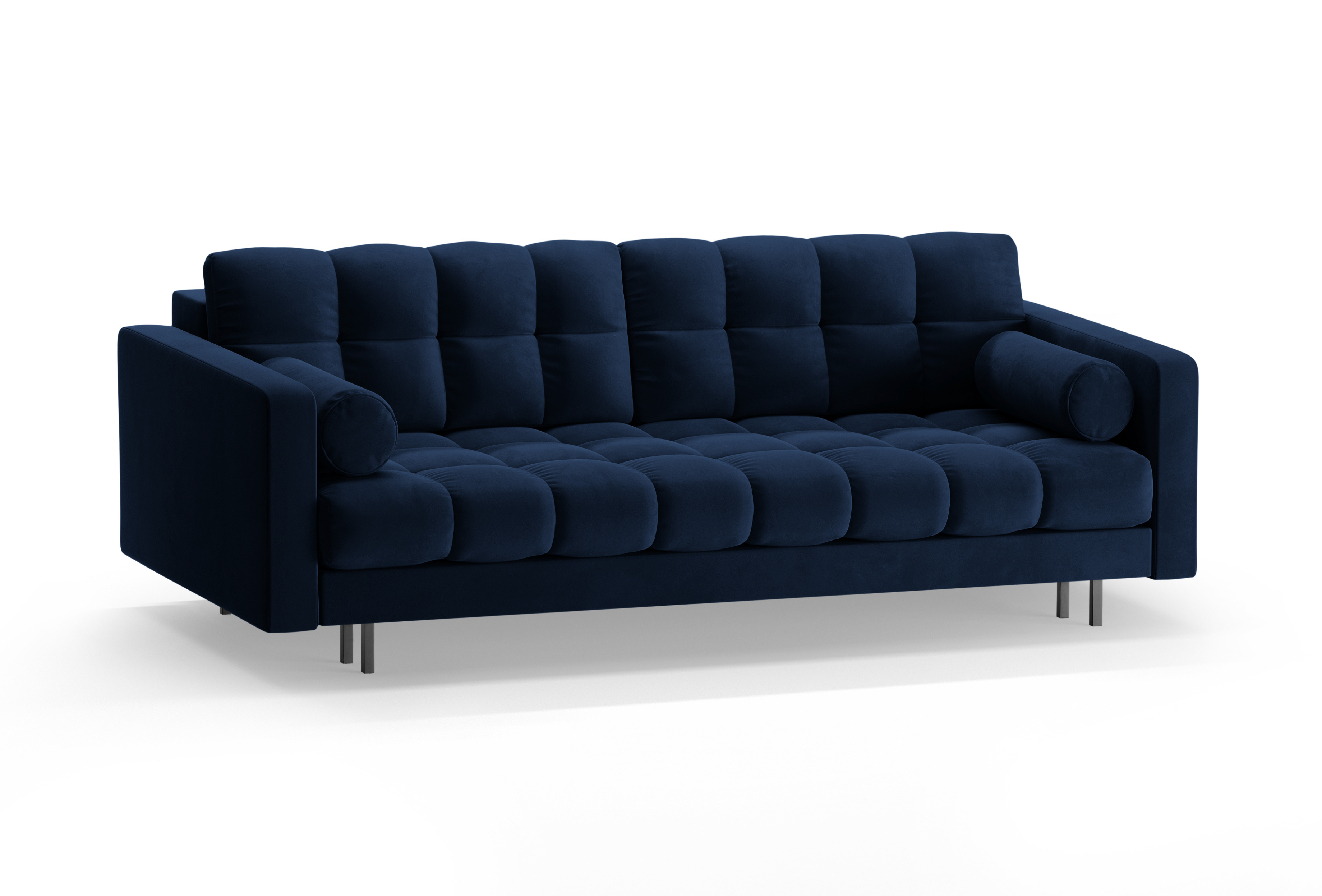 Samtsofa 3-Sitzer mit Schlaffunktion BALI royalblau mit schwarzem Gestell