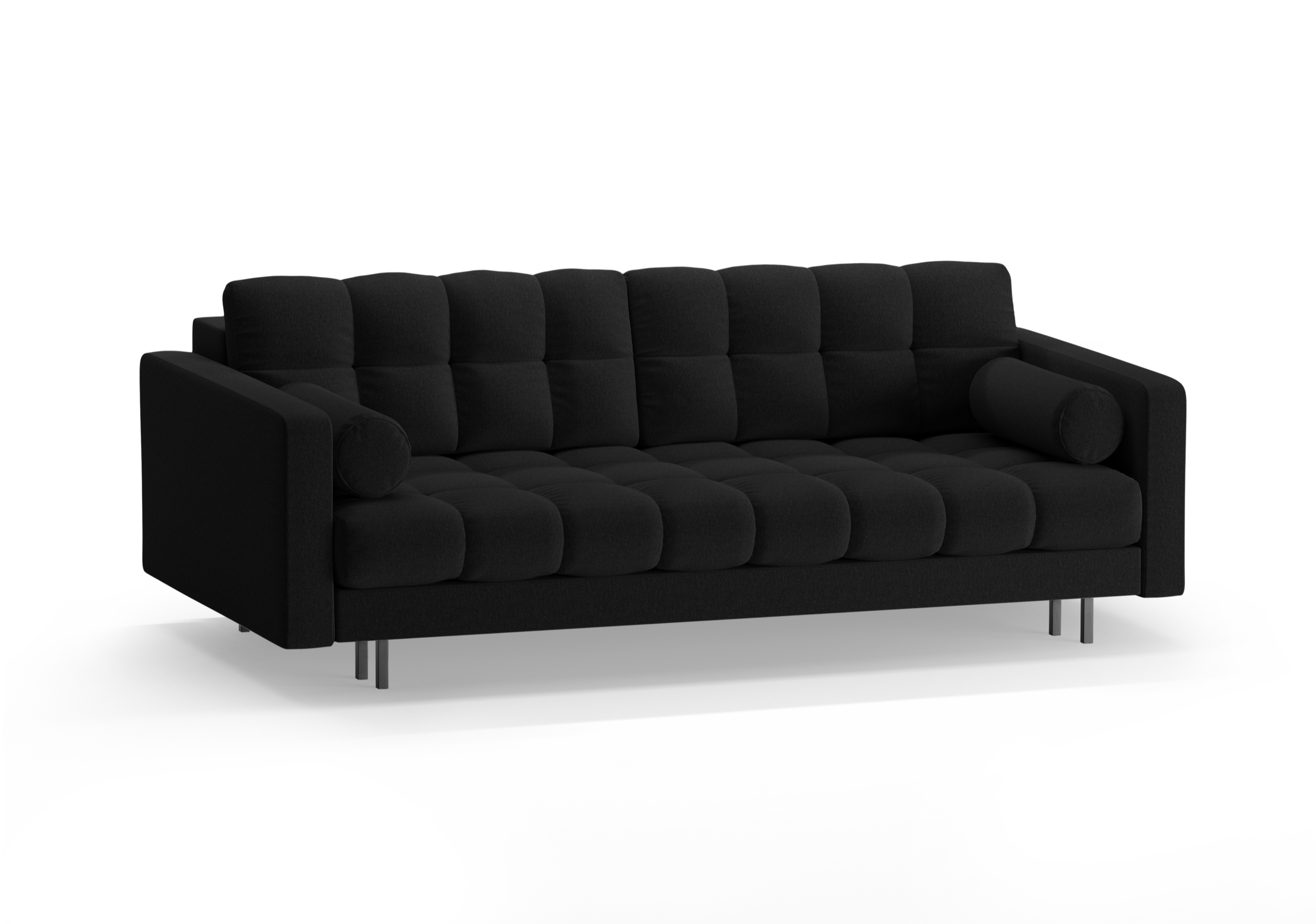 Sofa 3-osobowa z funkcją spania BALI czarny bouclé z czarną podstawą – Cosmopolitan Design