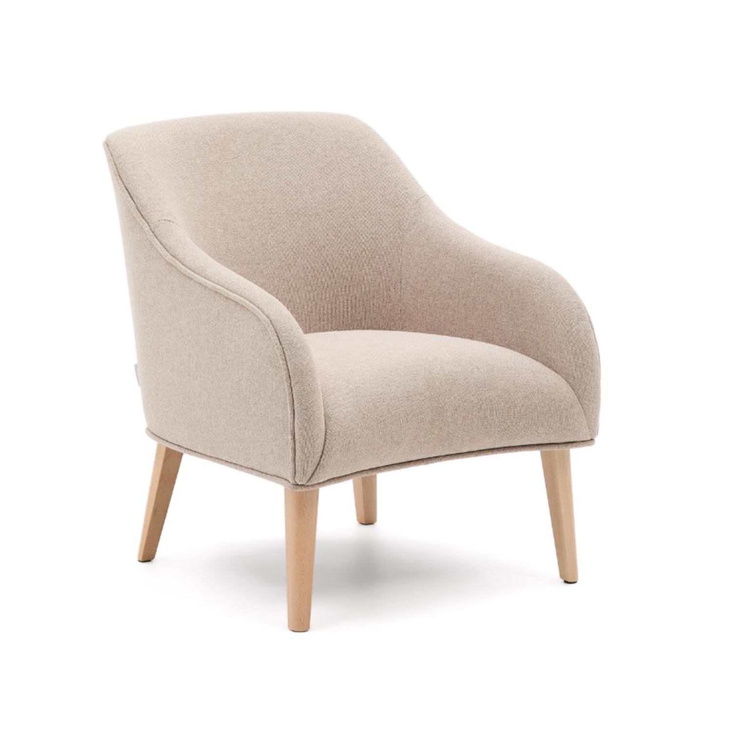 Beige BOBLY Armchair with Wooden Base