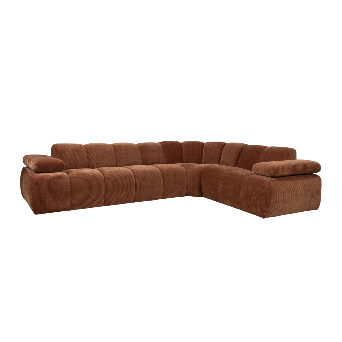 Right-facing modular corner sofa for 6 people MOJO rust brown corduroy