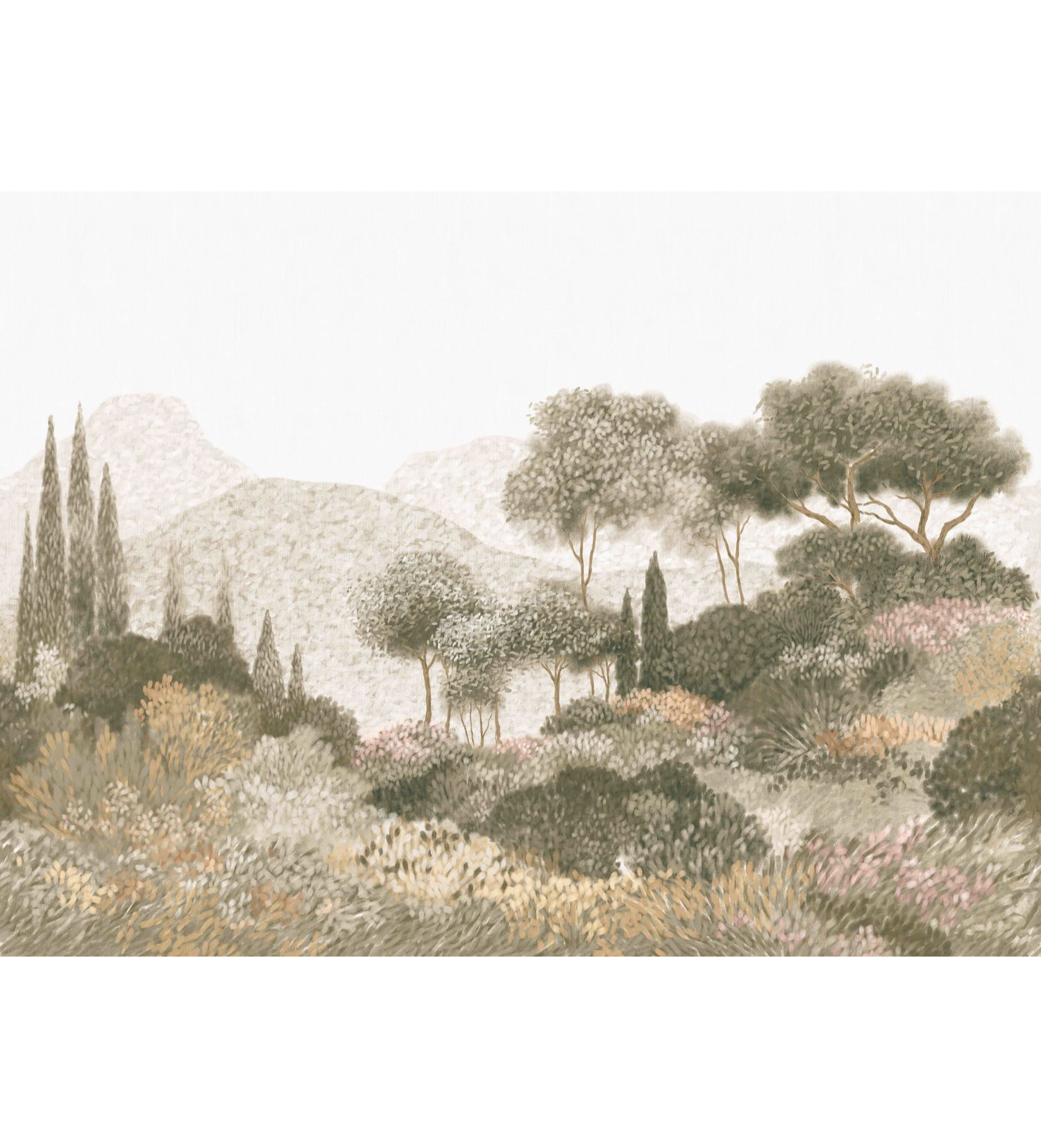 Wandbild mit Baum- und Berglandschaft MAQUIS CORSE beige