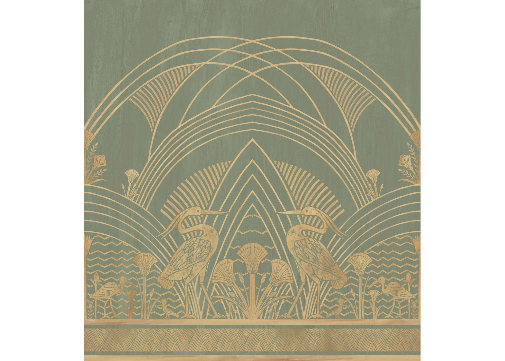 Art Deco Mural ELEPHANTINE Green with Gold