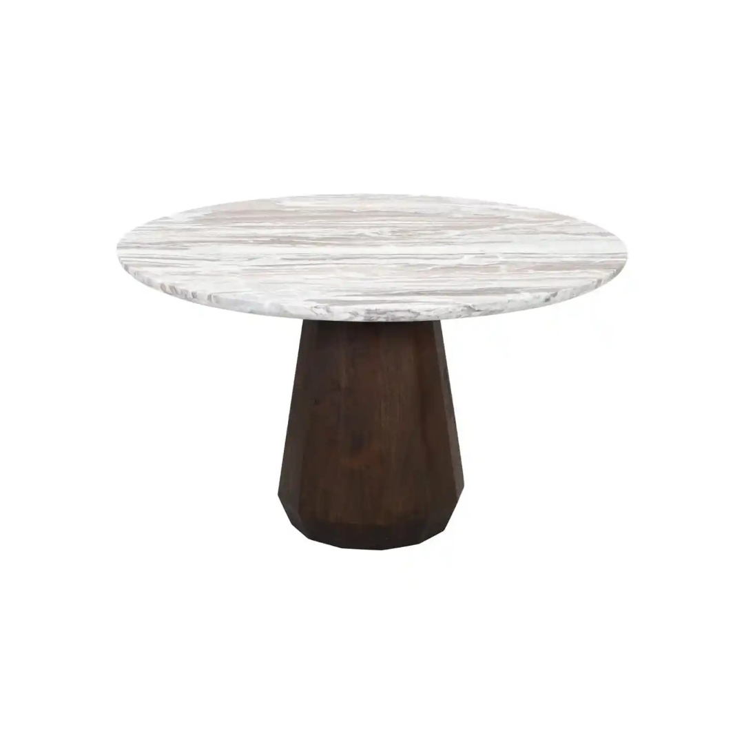 Runder Tisch OBEROY Marmor mit braunem Mangoholz