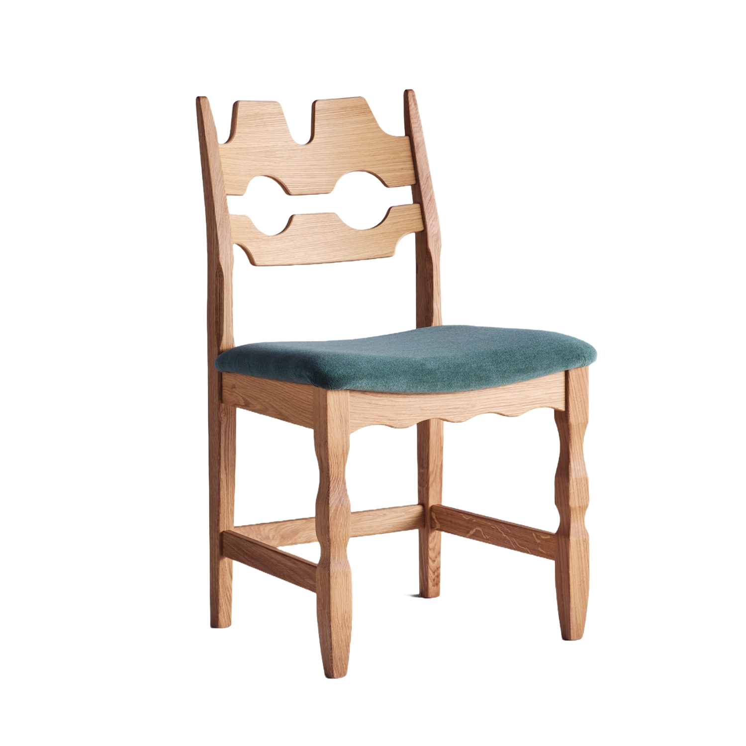 Stuhl RAZOR blau mit Eichenbasis