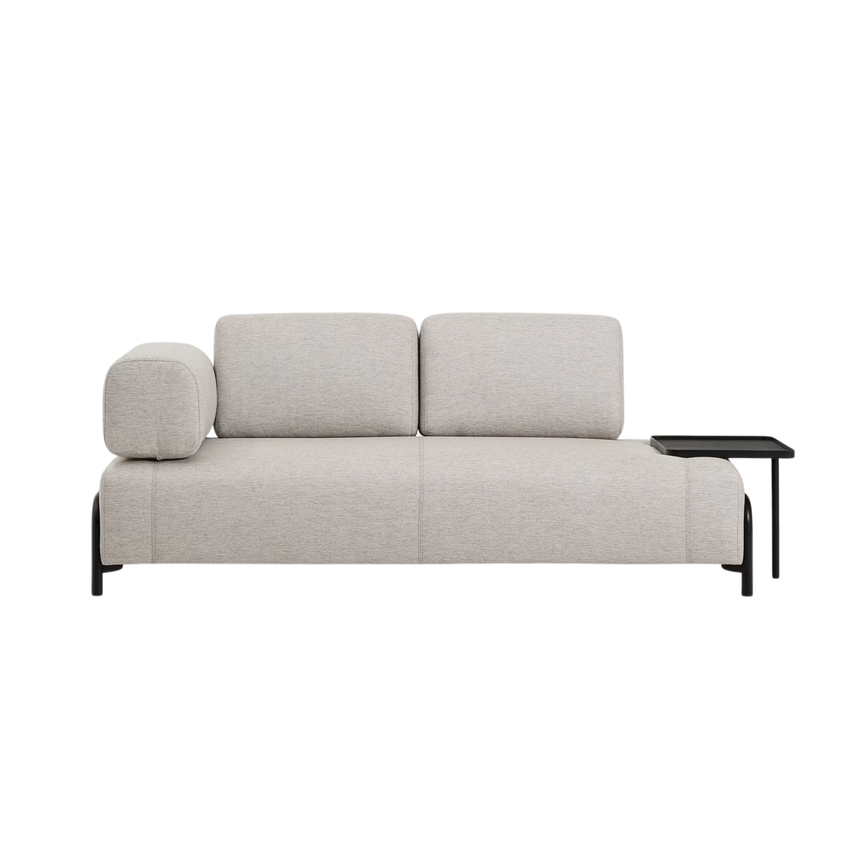 Sofa 2-osobowa lewostronna z półką COMPO szarobeżowy z czarną podstawą – Kave Home
