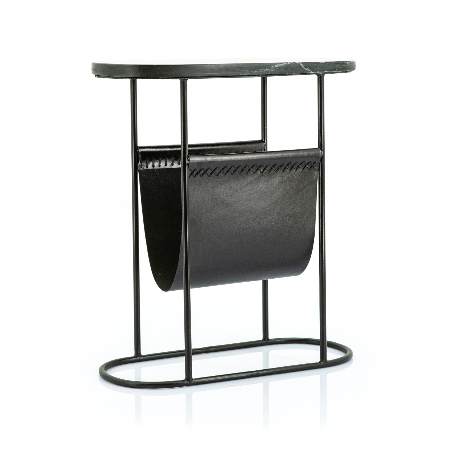 DAILY auxiliary table black leather with marble top