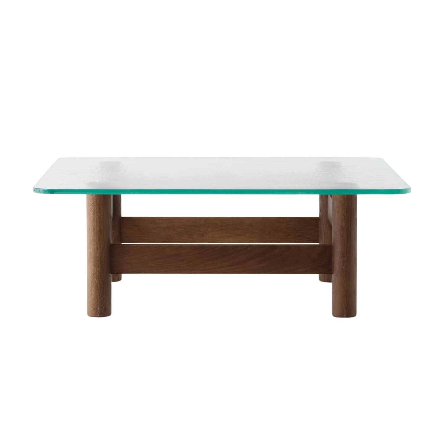 BRASILIA coffee table with glass top and dark oak base